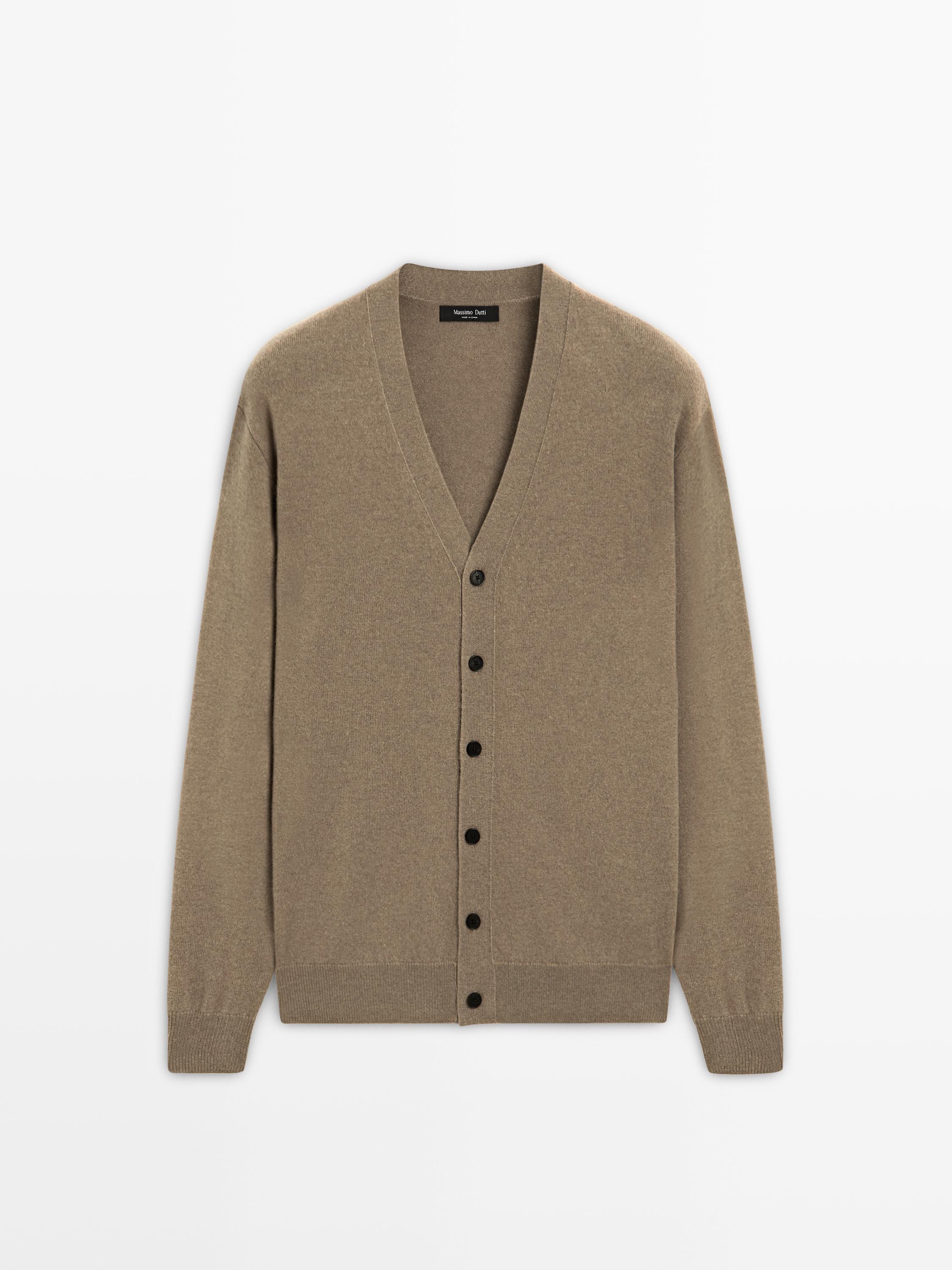 Wool blend V-neck knit cardigan BEIGE