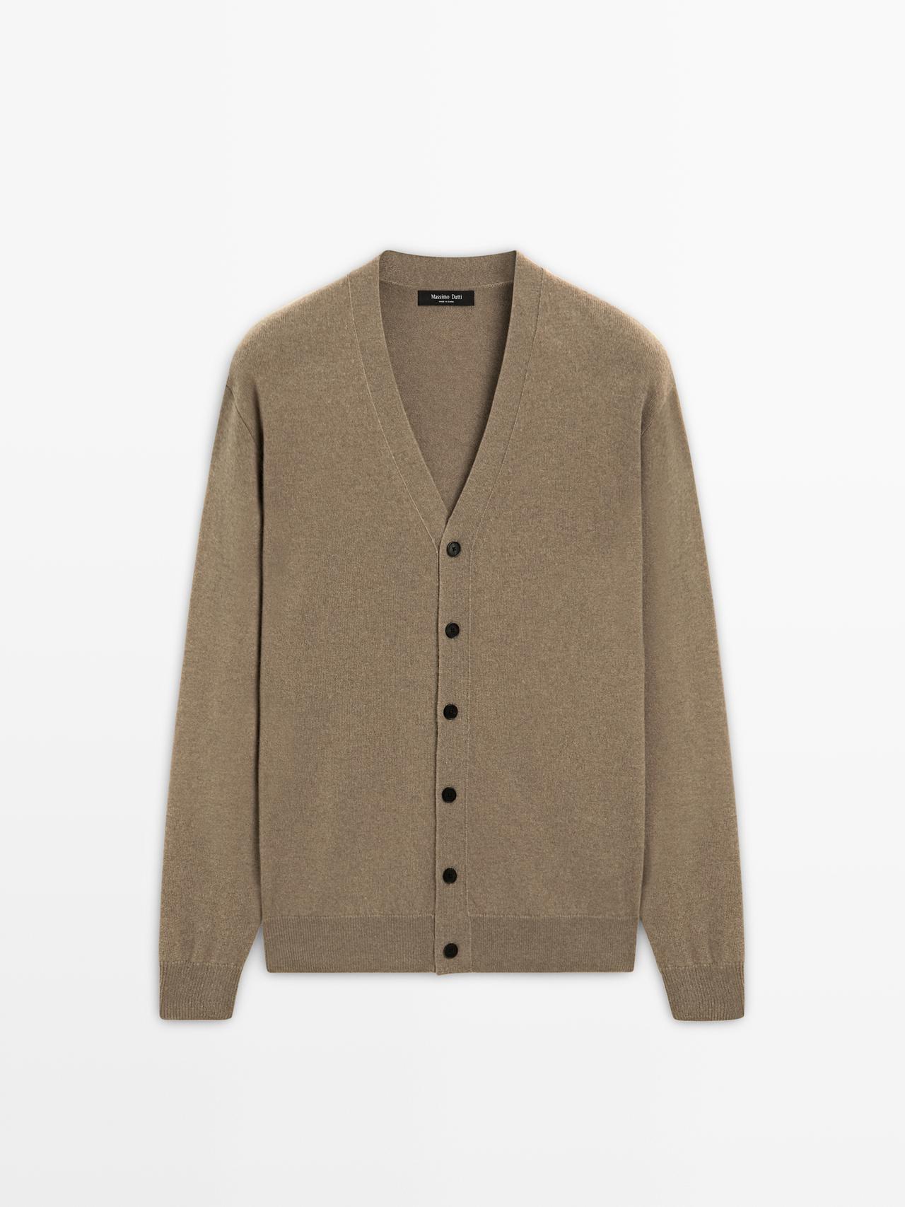 Massimo Dutti - Herre - Strikket Cardigan I Uldblanding Med V-Udskæring - Beige - S