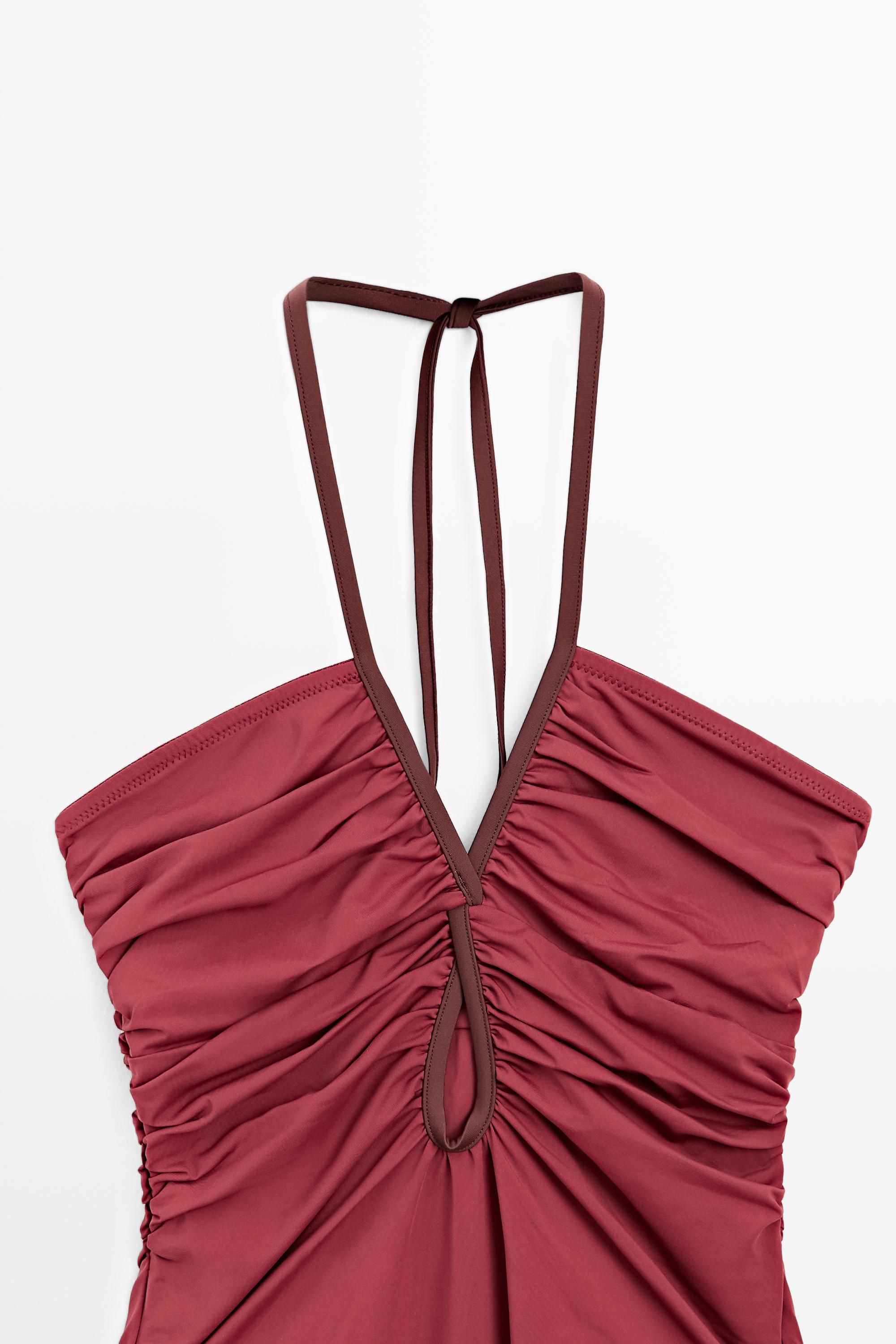 Swimsuit with contrast gathered detail — PINK
