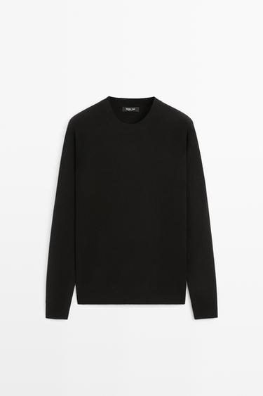 Wool blend round neck knit sweater — BLACK 2