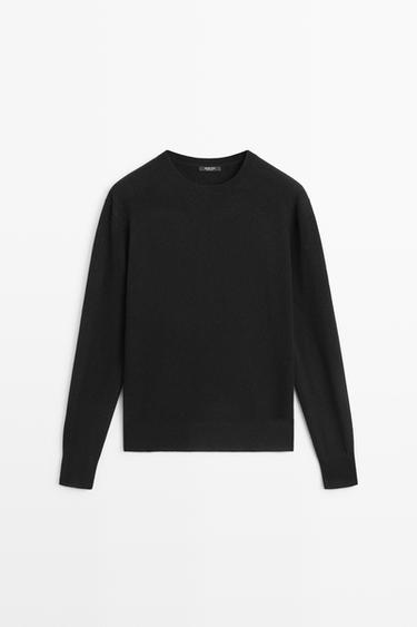 Wool blend crew neck knit sweater — BLACK 2