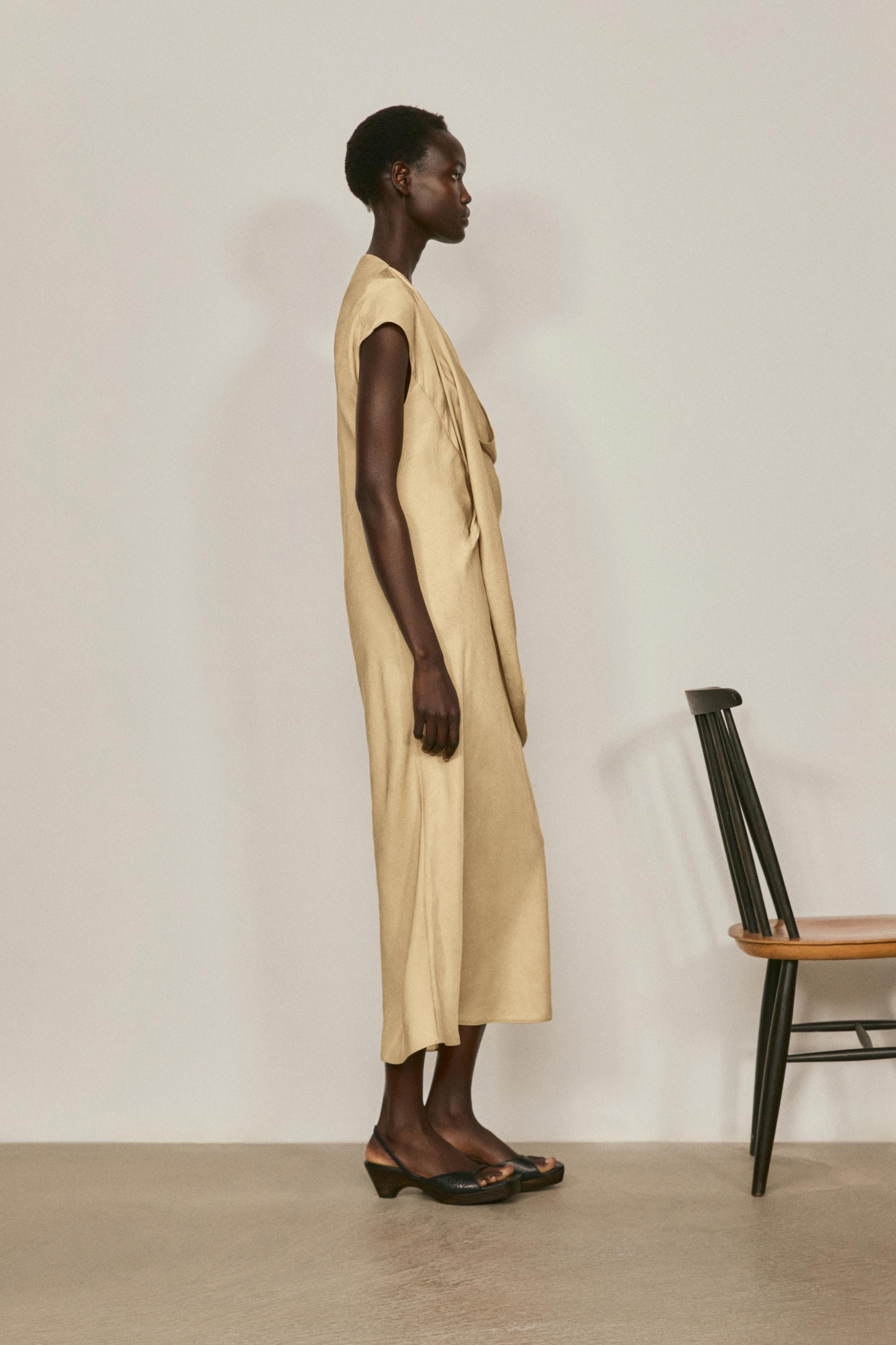 Flowing draped midi dress - LIMITED EDITION — MUSTARD YELLOW