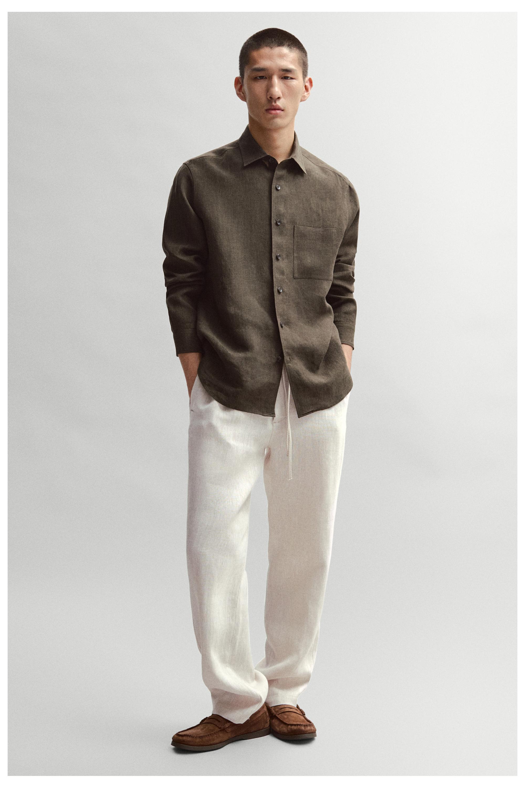 Linen jogger fit pants — BEIGE