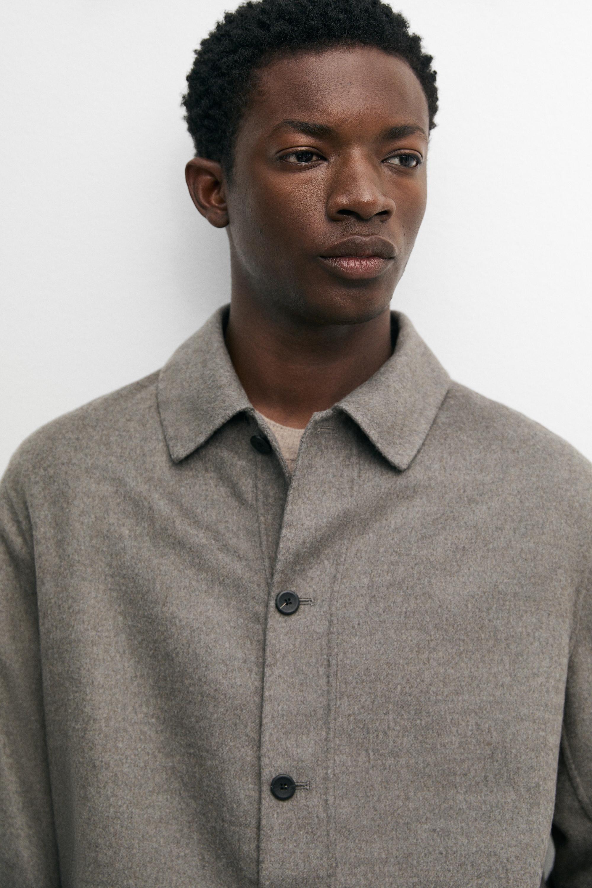 Wool blend overshirt with button detail — MINK