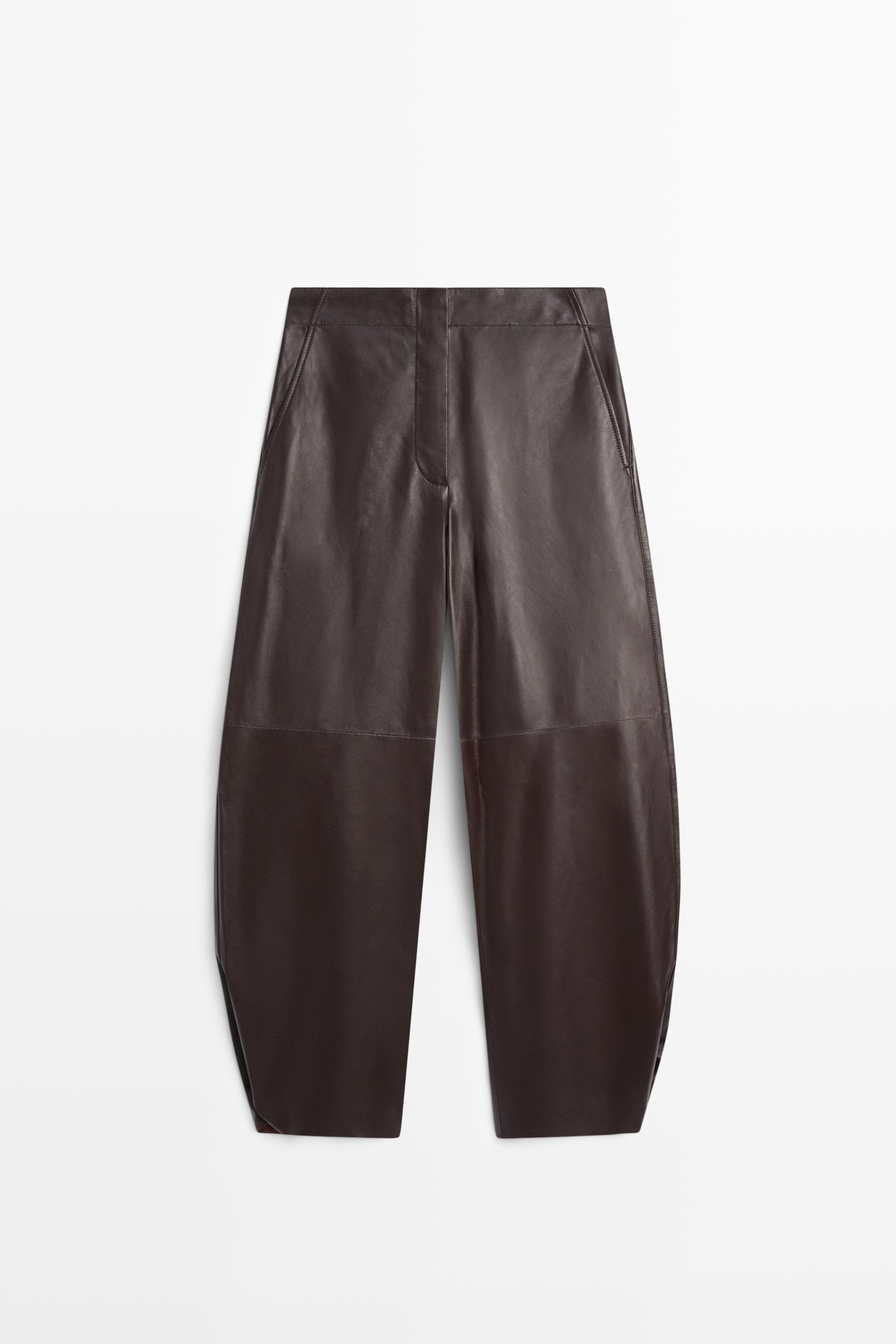 Leather barrel fit pants — BROWN