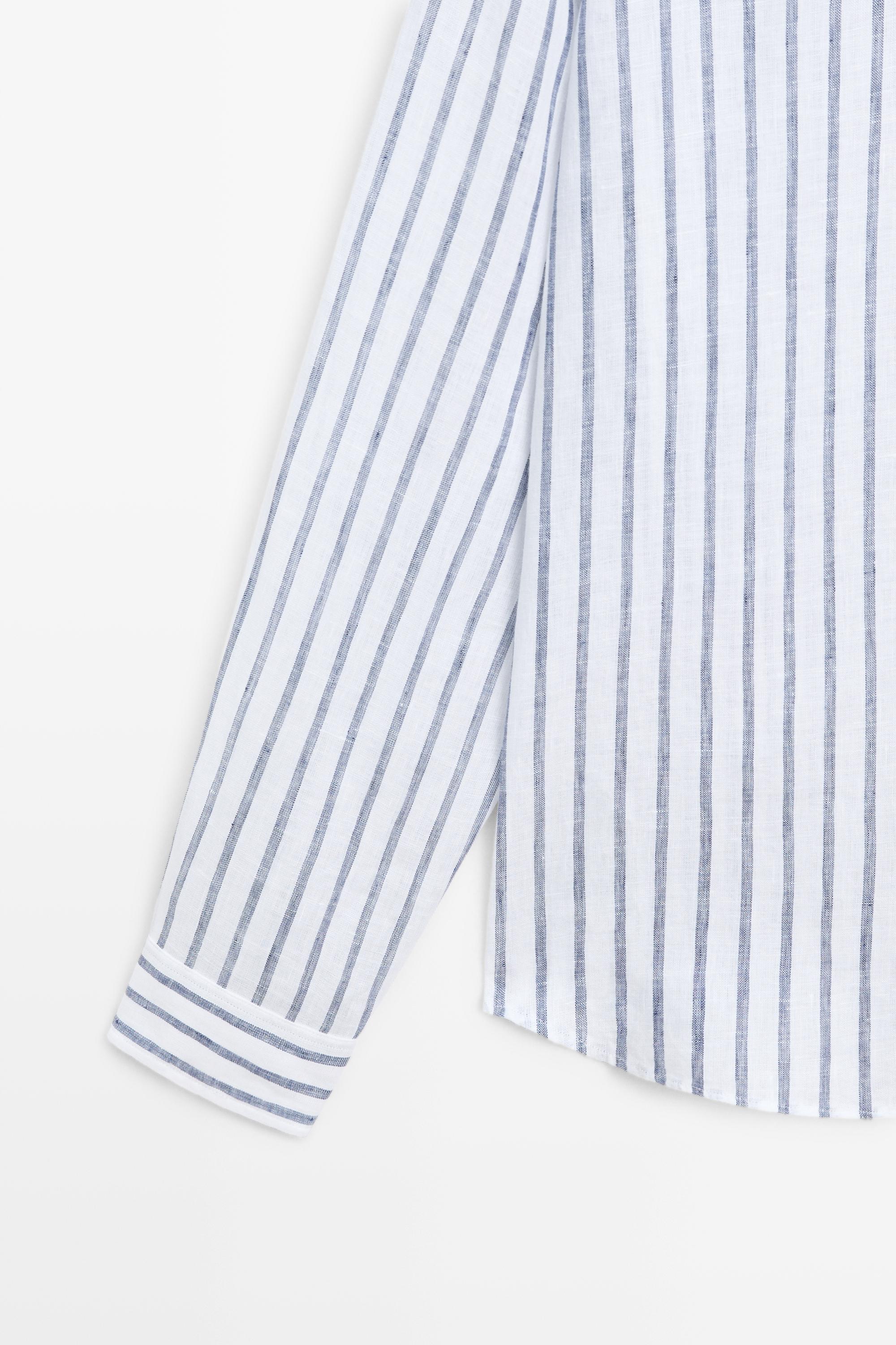 100% linen striped shirt — DARK BLUE