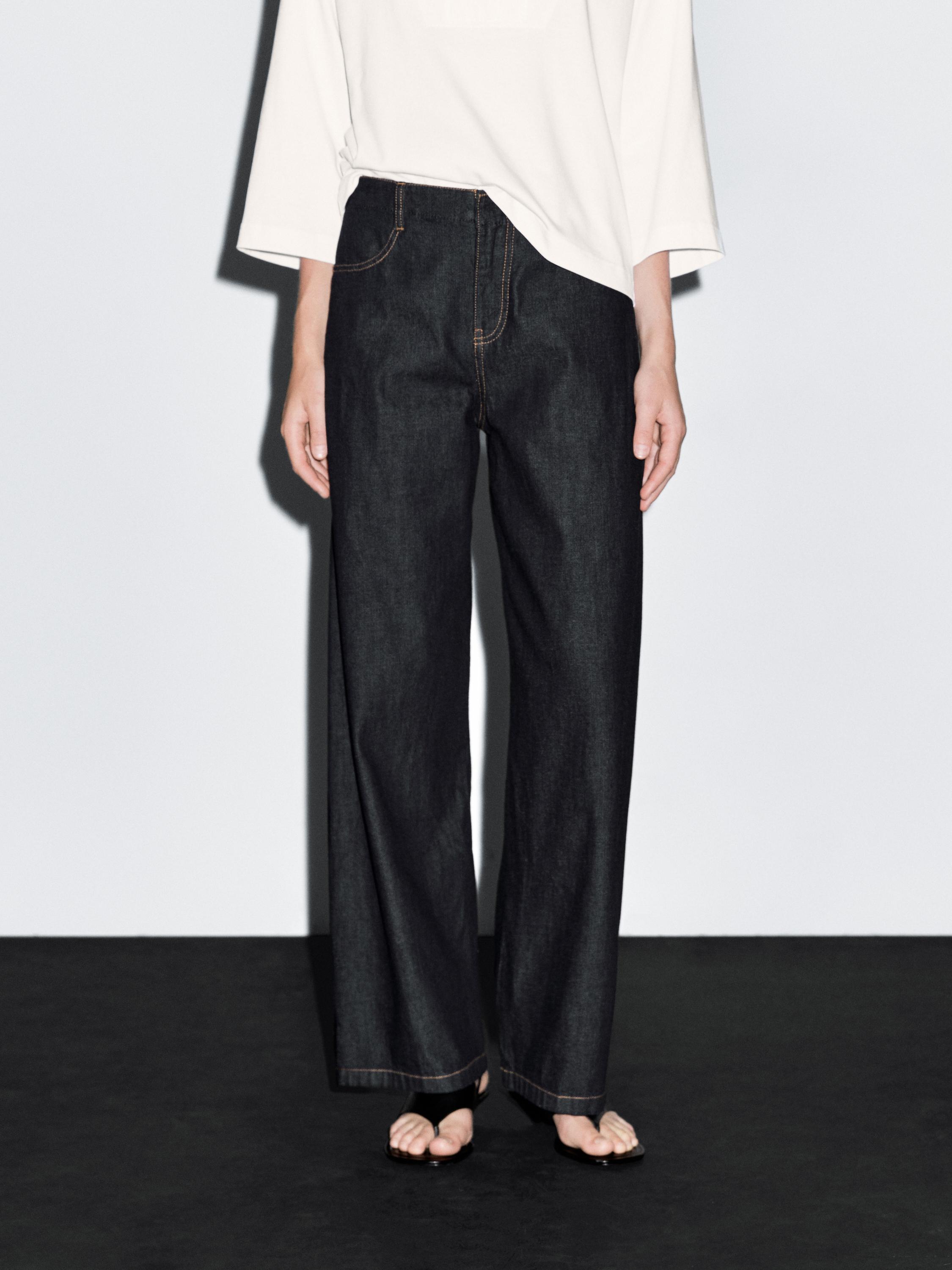 Wide-Leg-Jeans aus 100 % Baumwolle mit halbhohem Bund