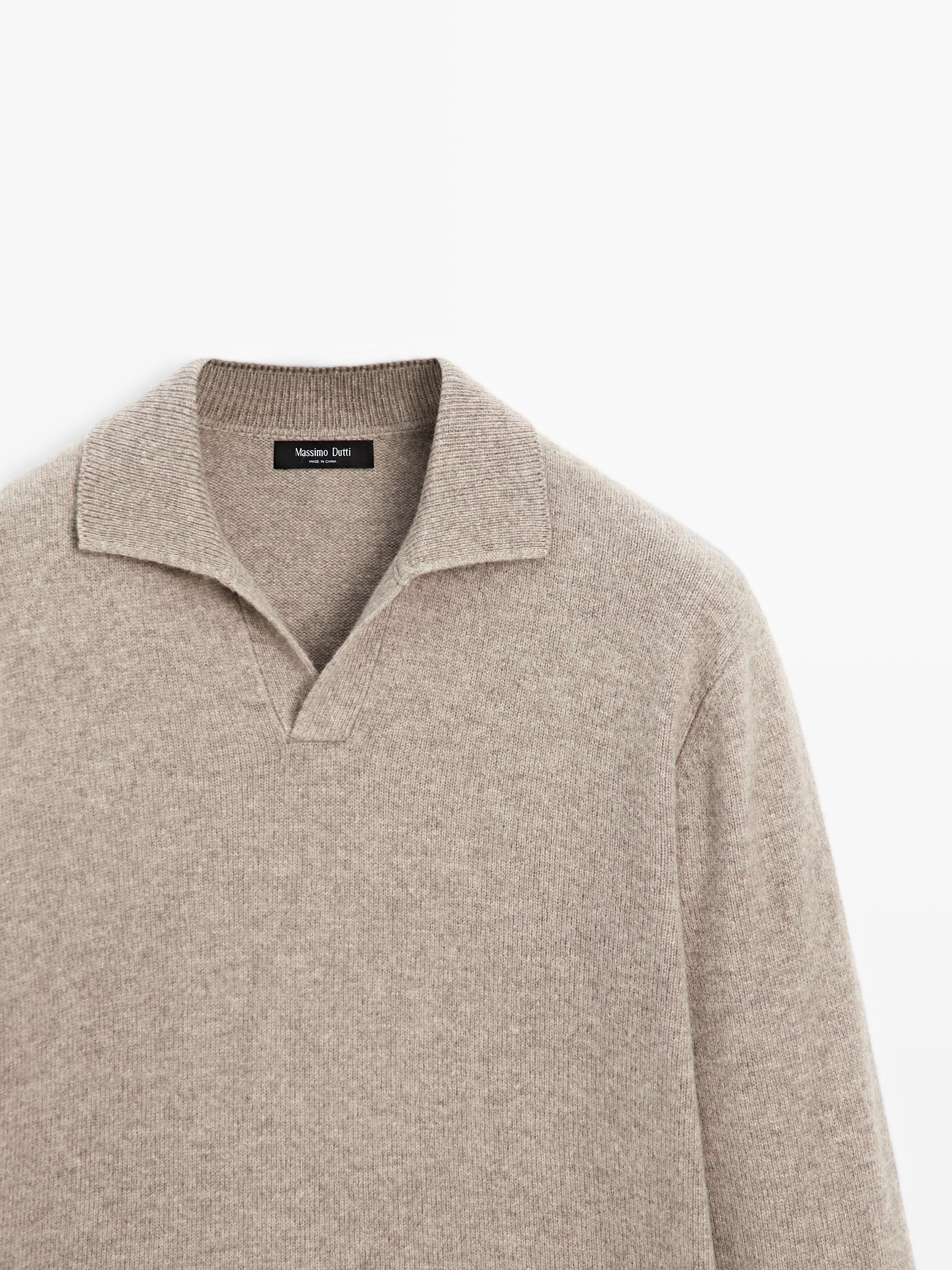Wool blend V-neck polo sweater