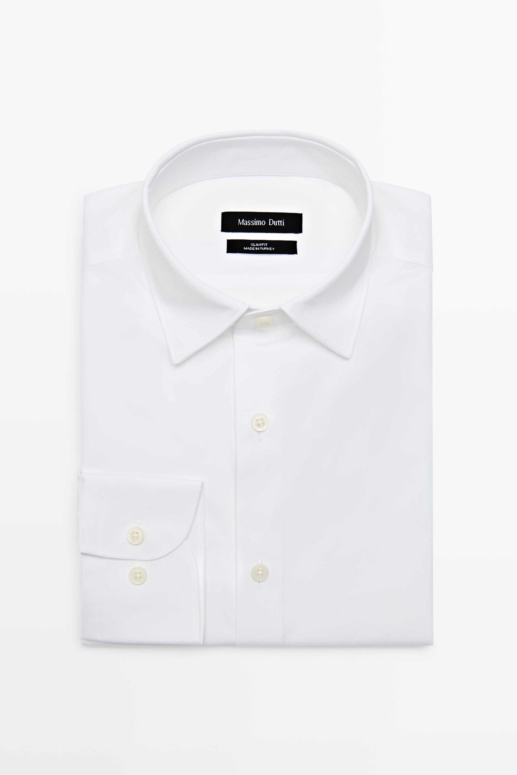 Slim fit 100% cotton poplin shirt — WHITE