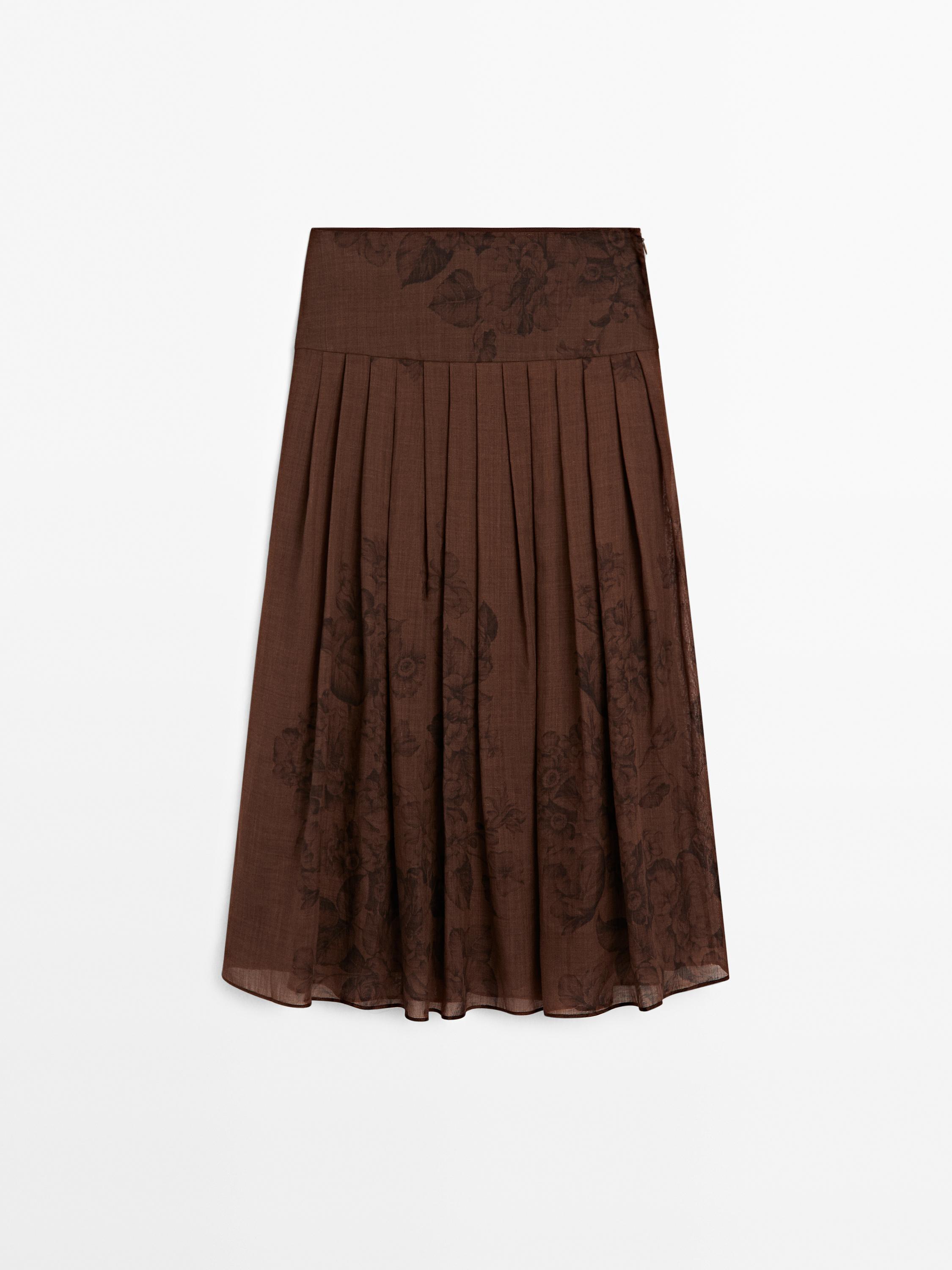 Flared floral print midi skirt