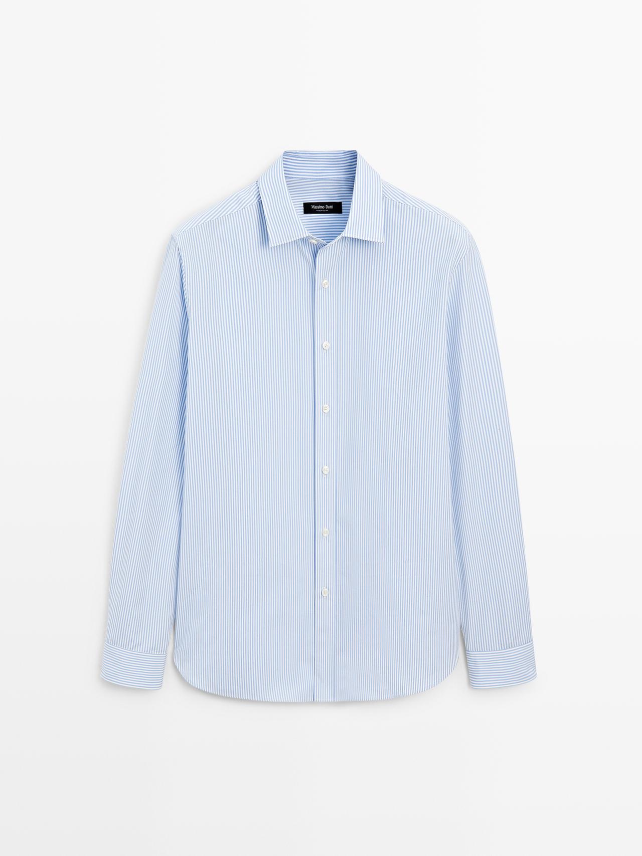 Massimo Dutti - Herre - Regular Fit Skjorte I 100 % Bomuld Med Striber - Himmelblå - L