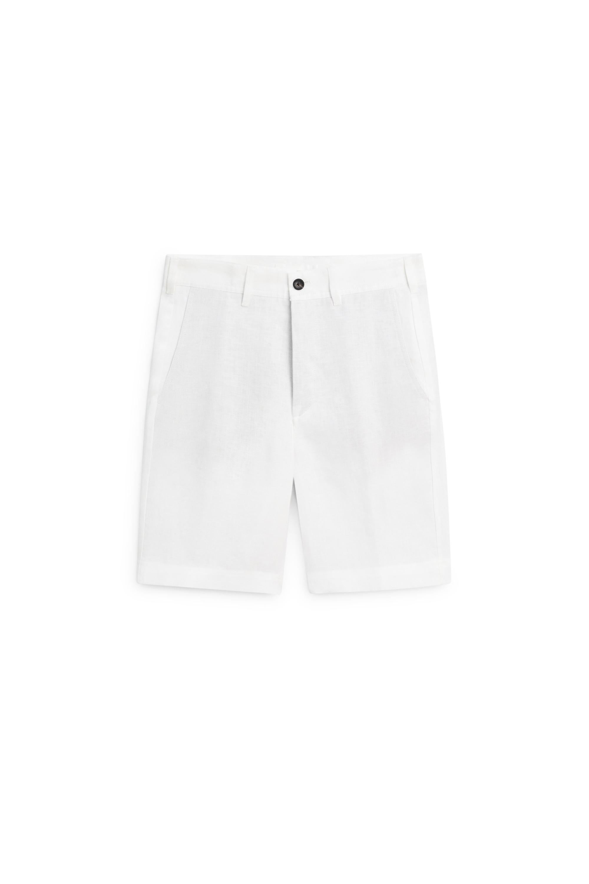 100% linen short Bermuda shorts — WHITE