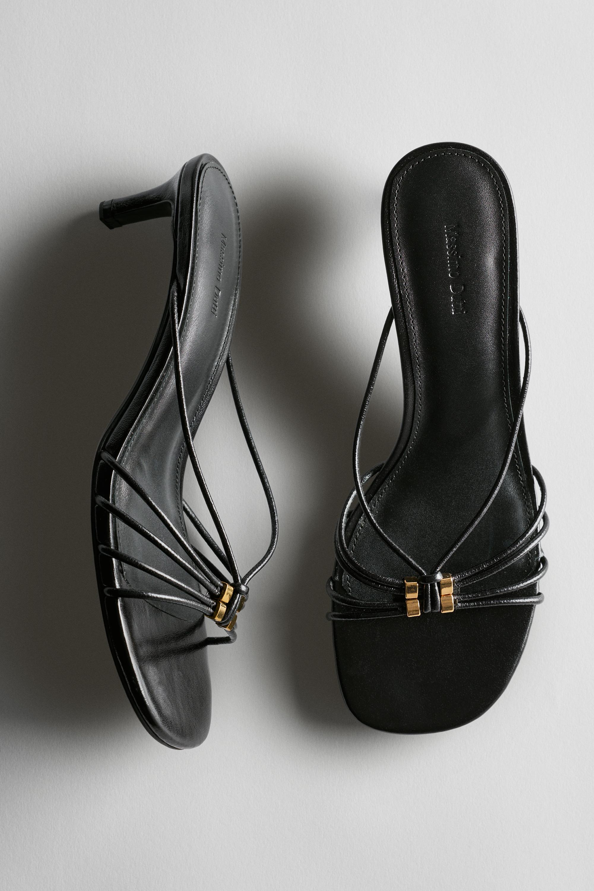 Strappy heeled sandals with embellished detail — BLACK