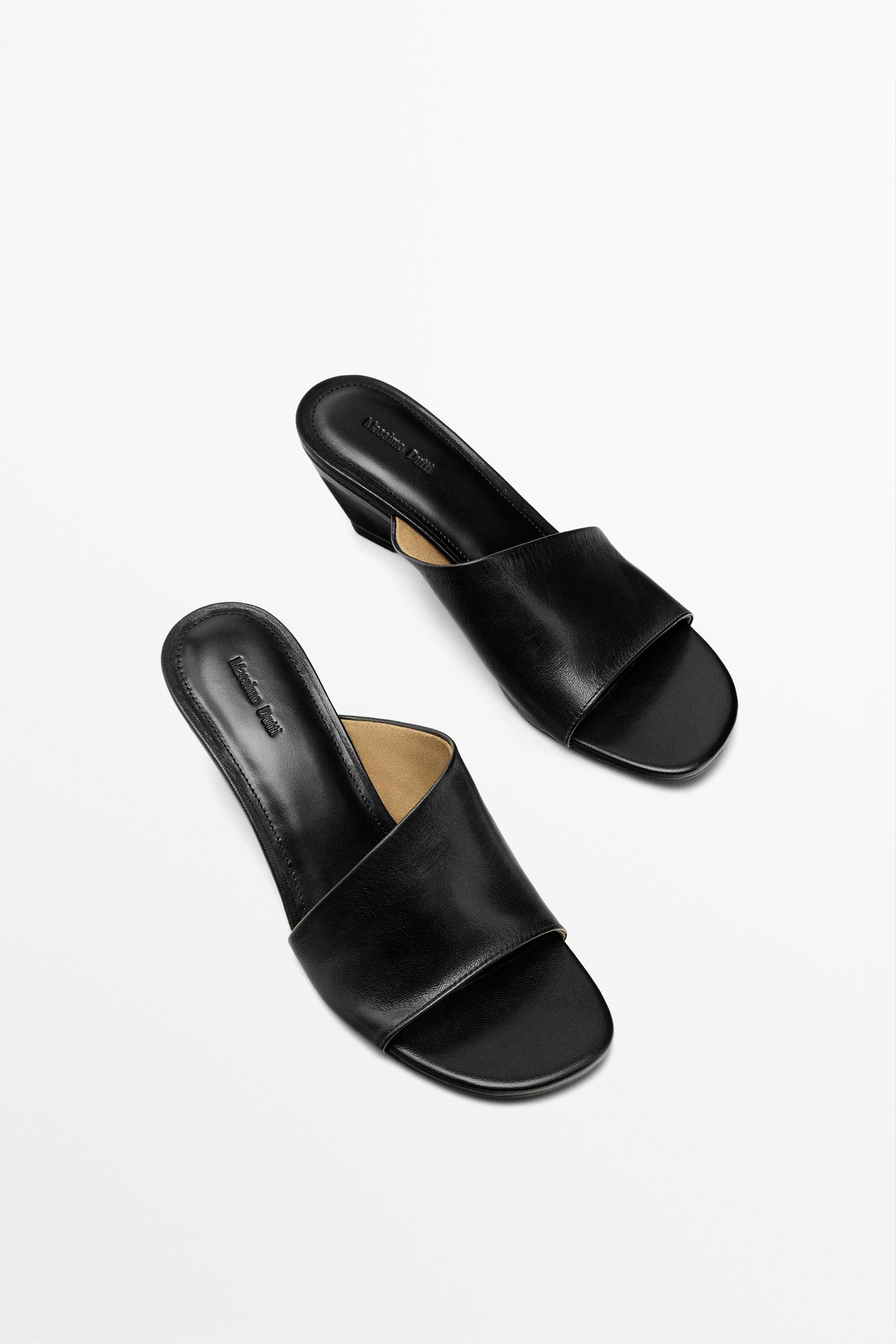 Soft leather wedge heel sandals — BLACK