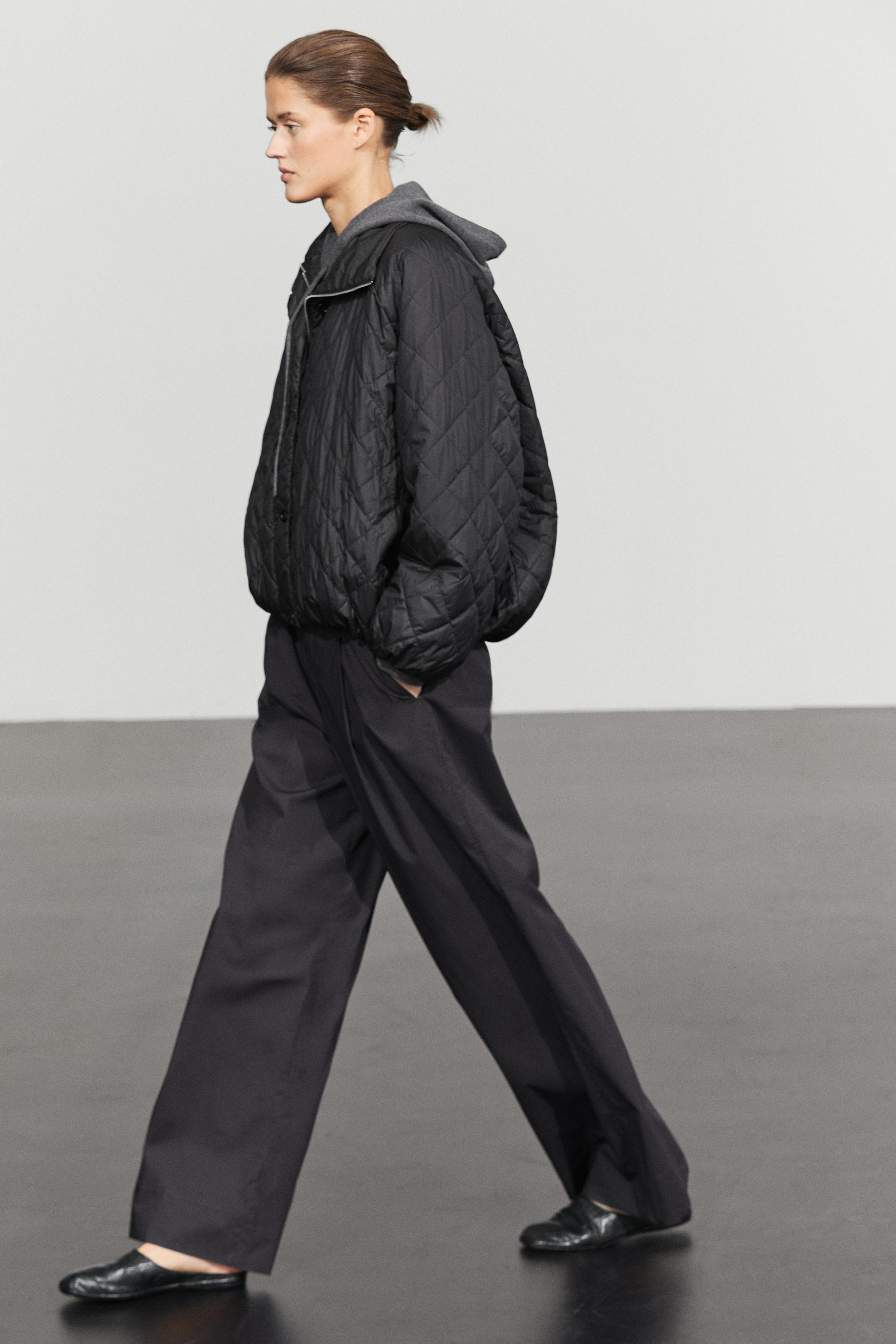 High neck quilted bomber jacket — BLACK