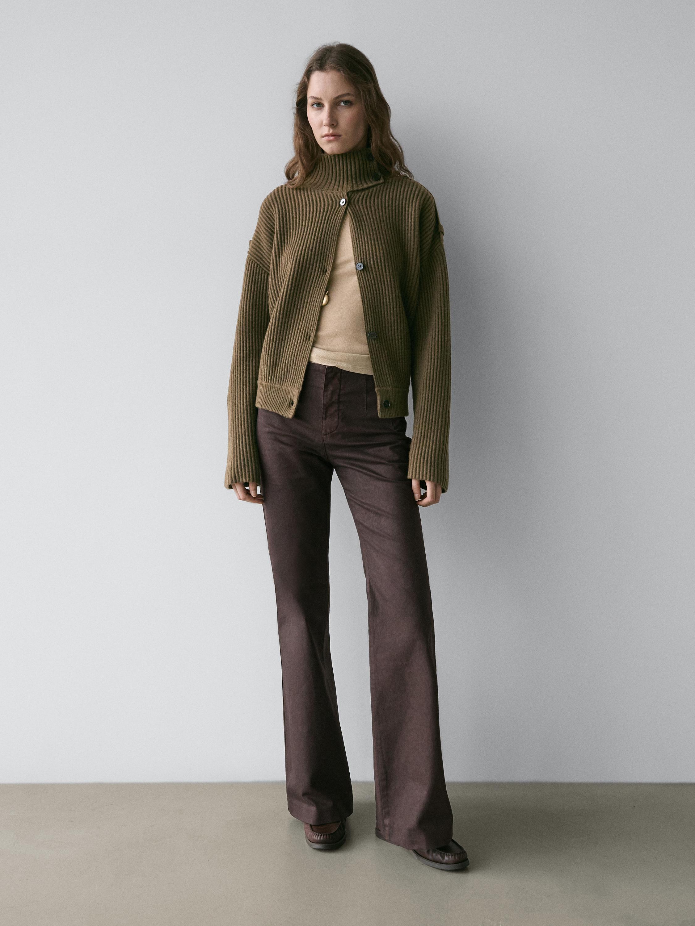 Waxed flare fit trousers — PURPLE