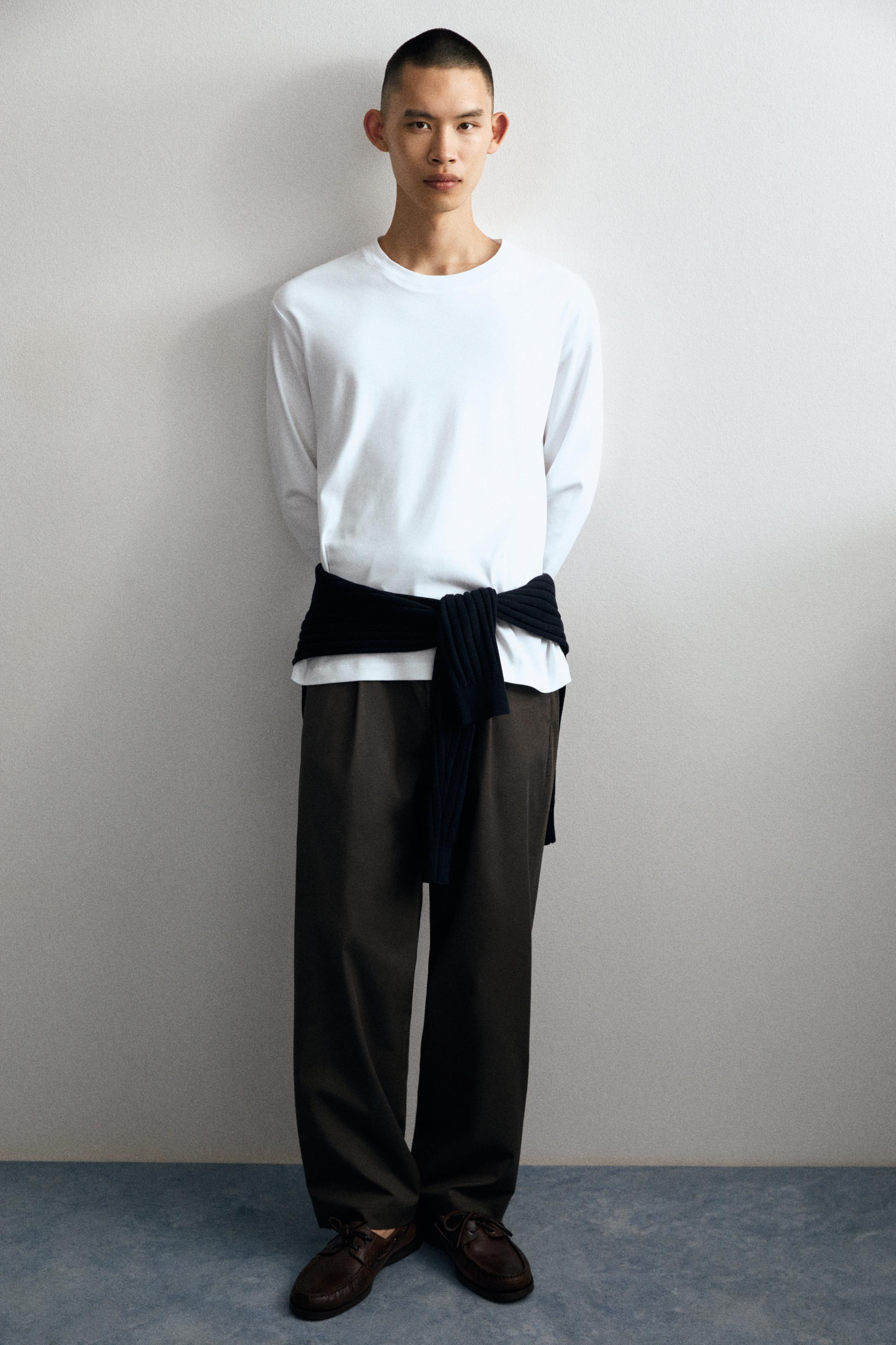 100% cotton long sleeve T-shirt — WHITE