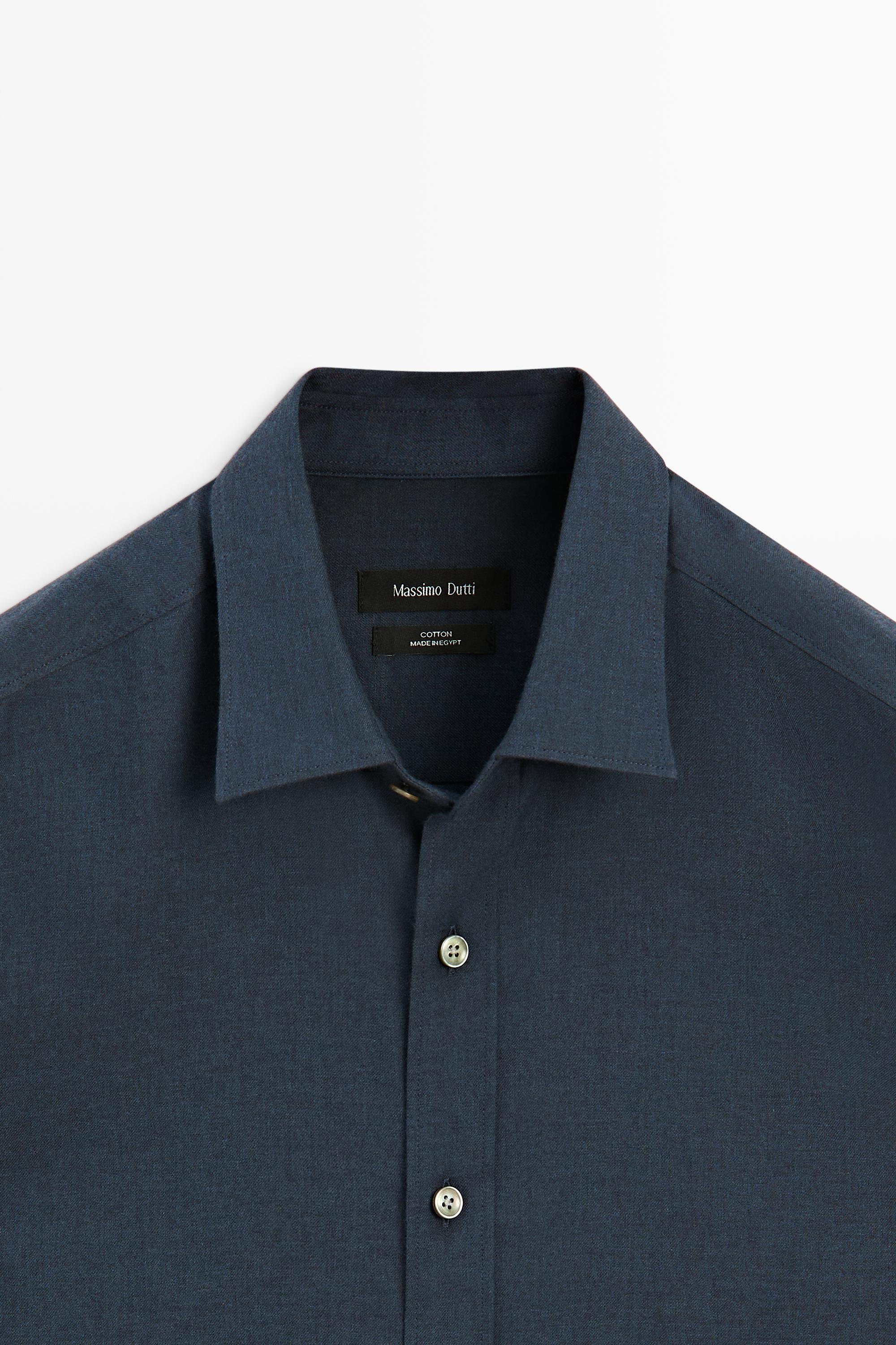 100% cotton melange twill regular fit shirt — NAVY BLUE