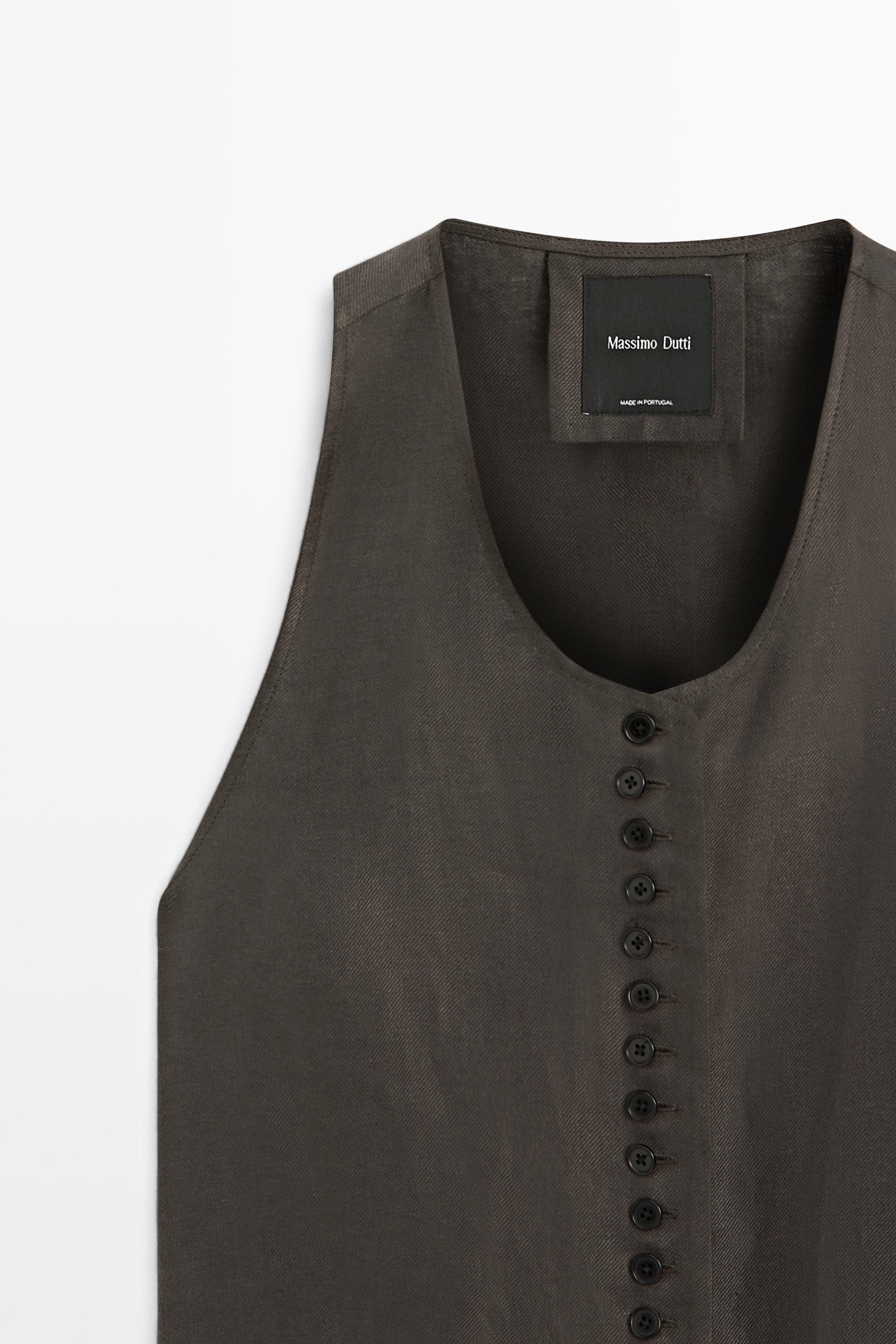 100% linen vest — BROWN MARL