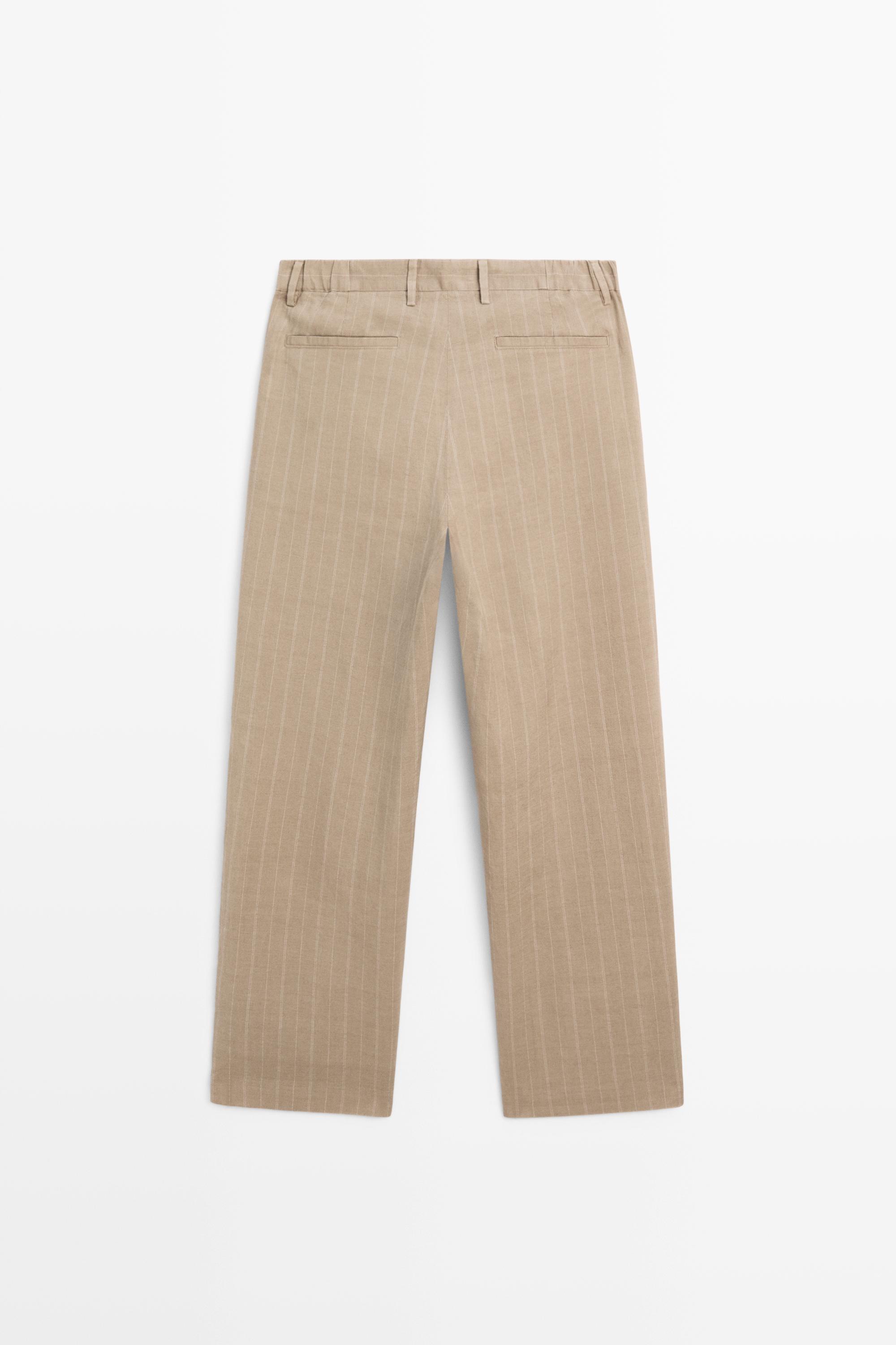 100% linen striped pants — BEIGE