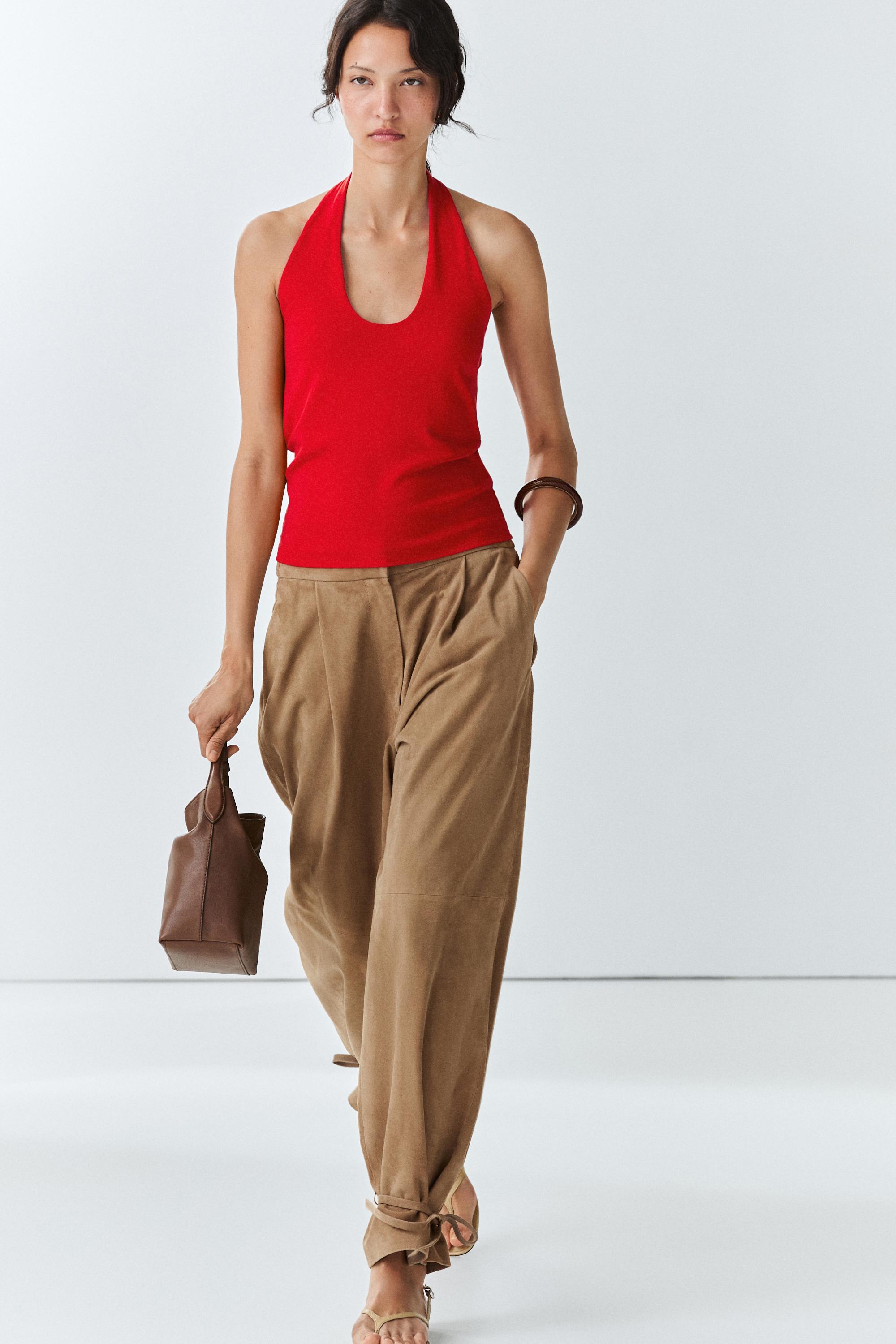 Suede leather pants with tie-detail hems — Green