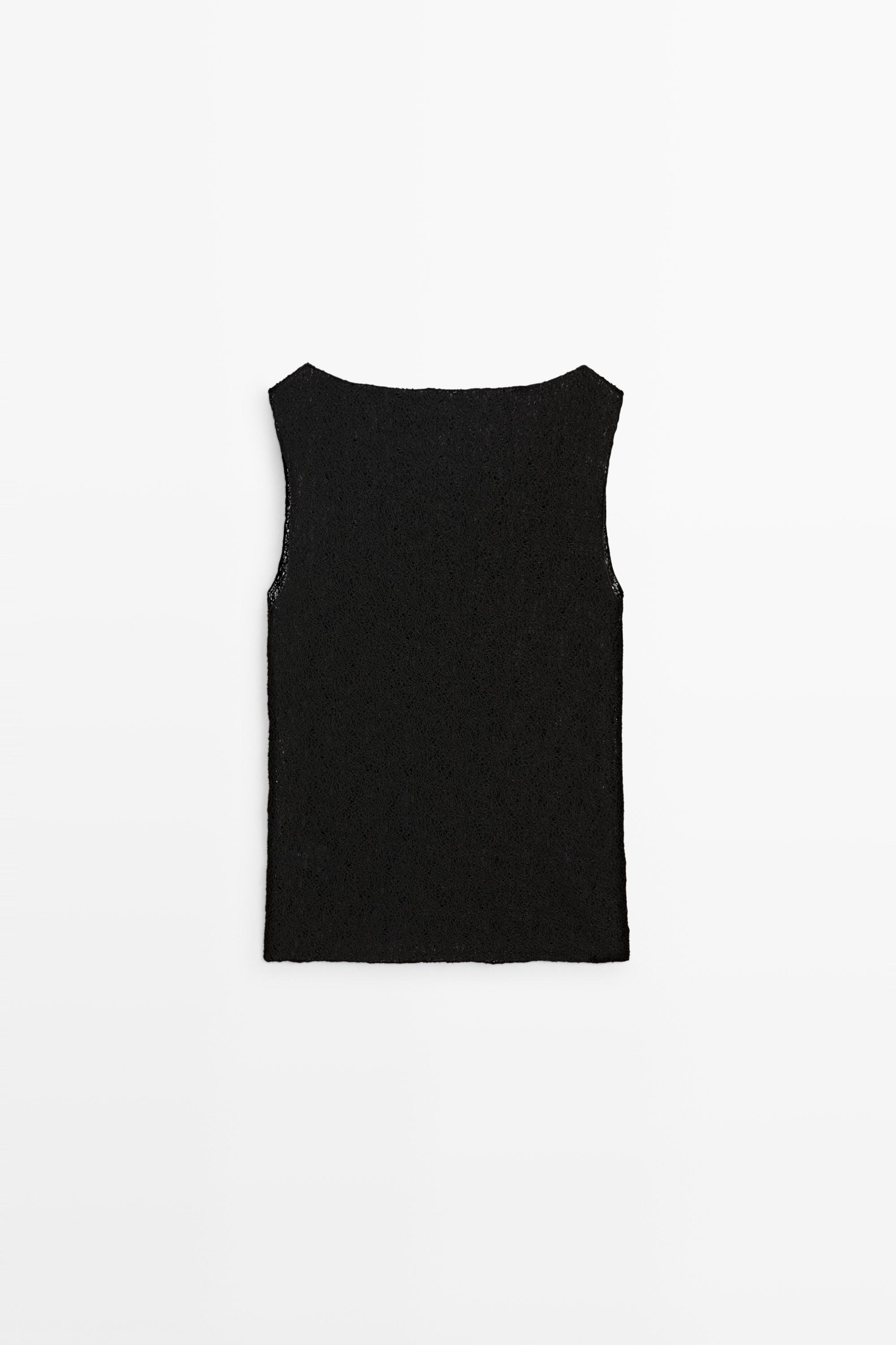 Sleeveless open-knit top — BLACK