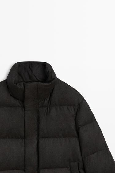 100% WOOL HIGH NECK DOWN JACKET — BROWN TONES 4