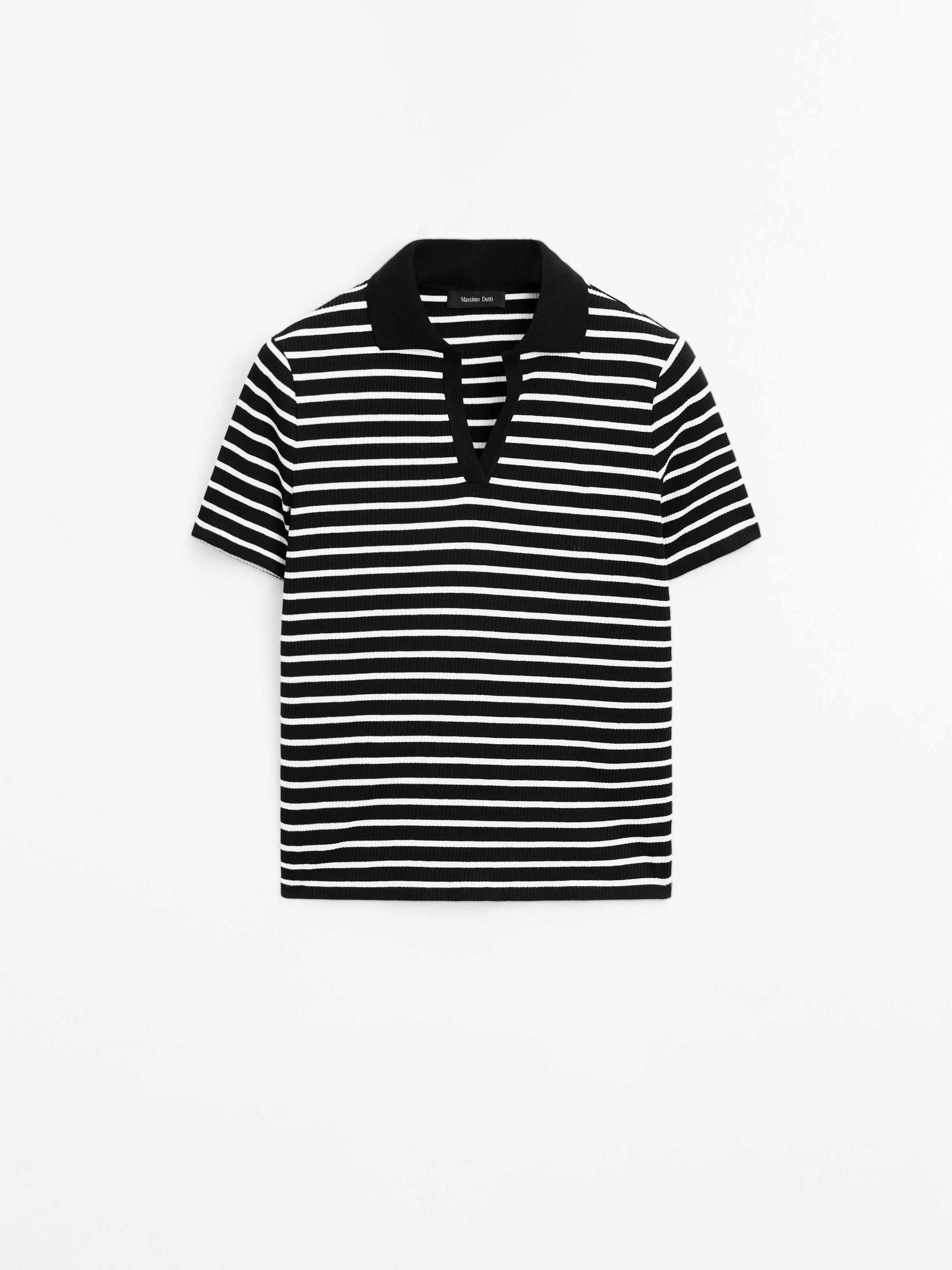Cotton blend striped polo shirt