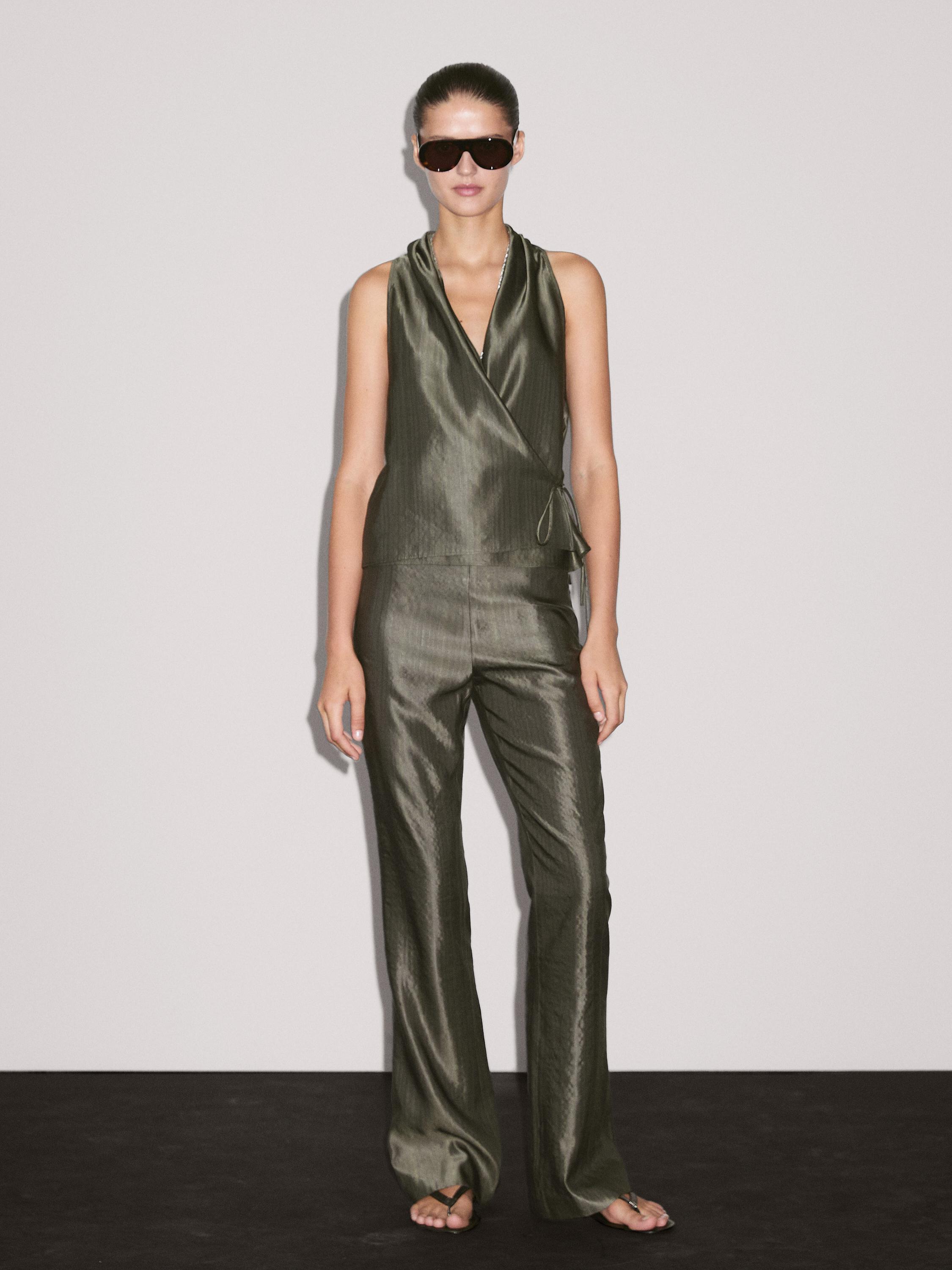 Massimo Dutti【NEW】Mid-rise flared jacquard trousers Mid-rise flared jacquard trousers · Dark Green · Dressy