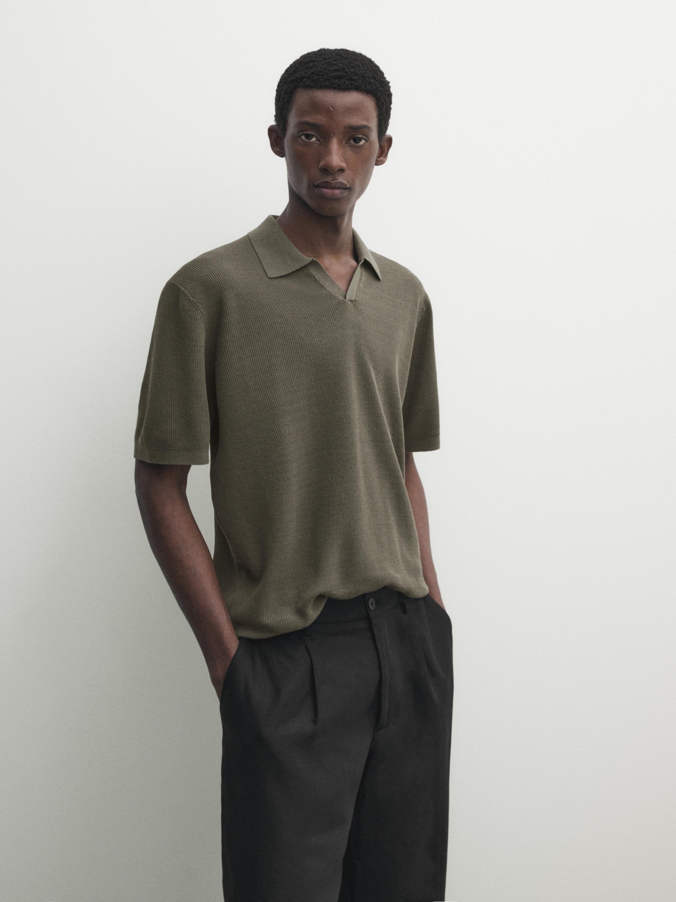 قميص بولو محاك من مزيج قطني