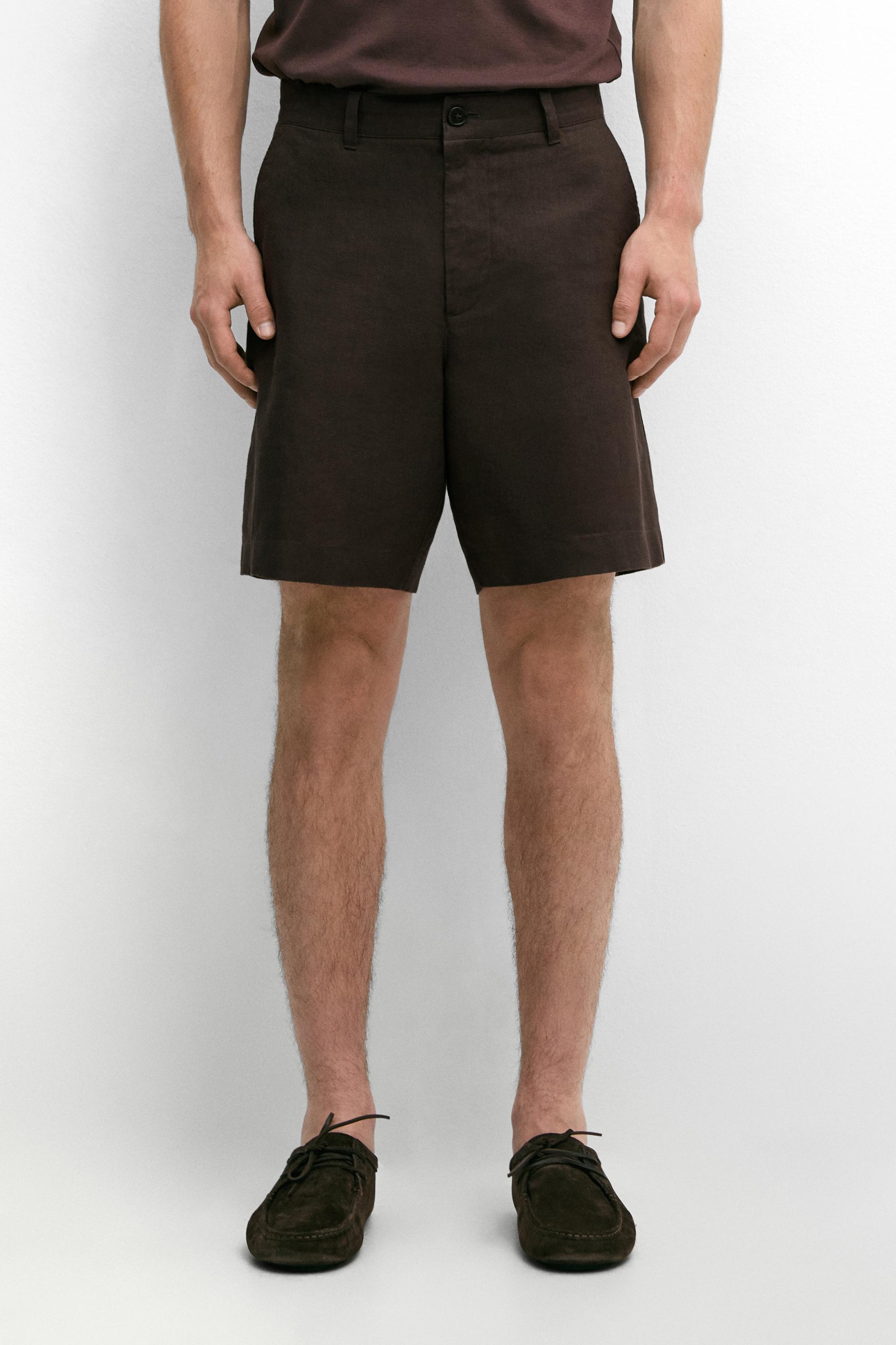 100% linen total look Bermuda shorts — BROWN