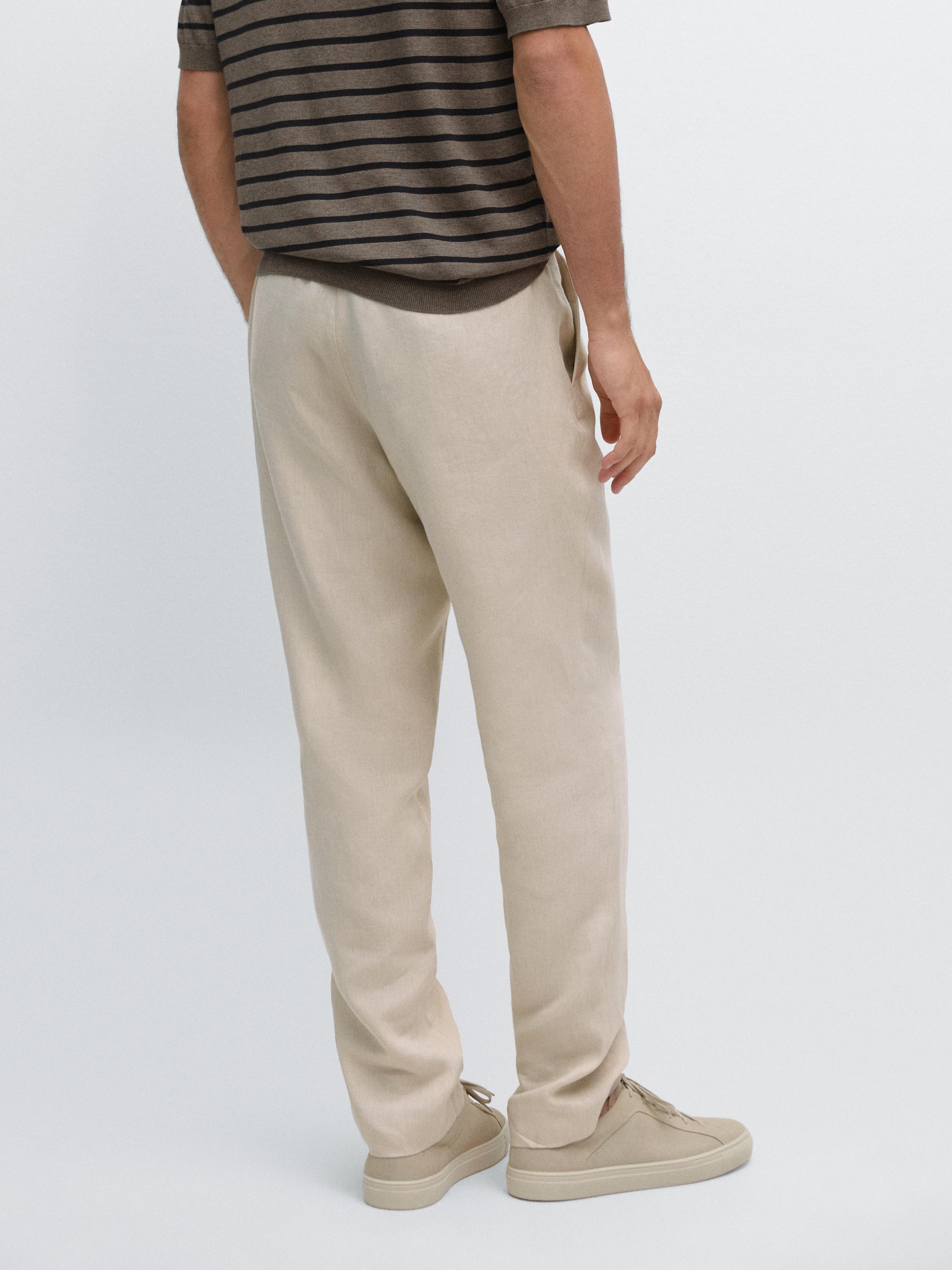 100% linen trousers with elasticated detail