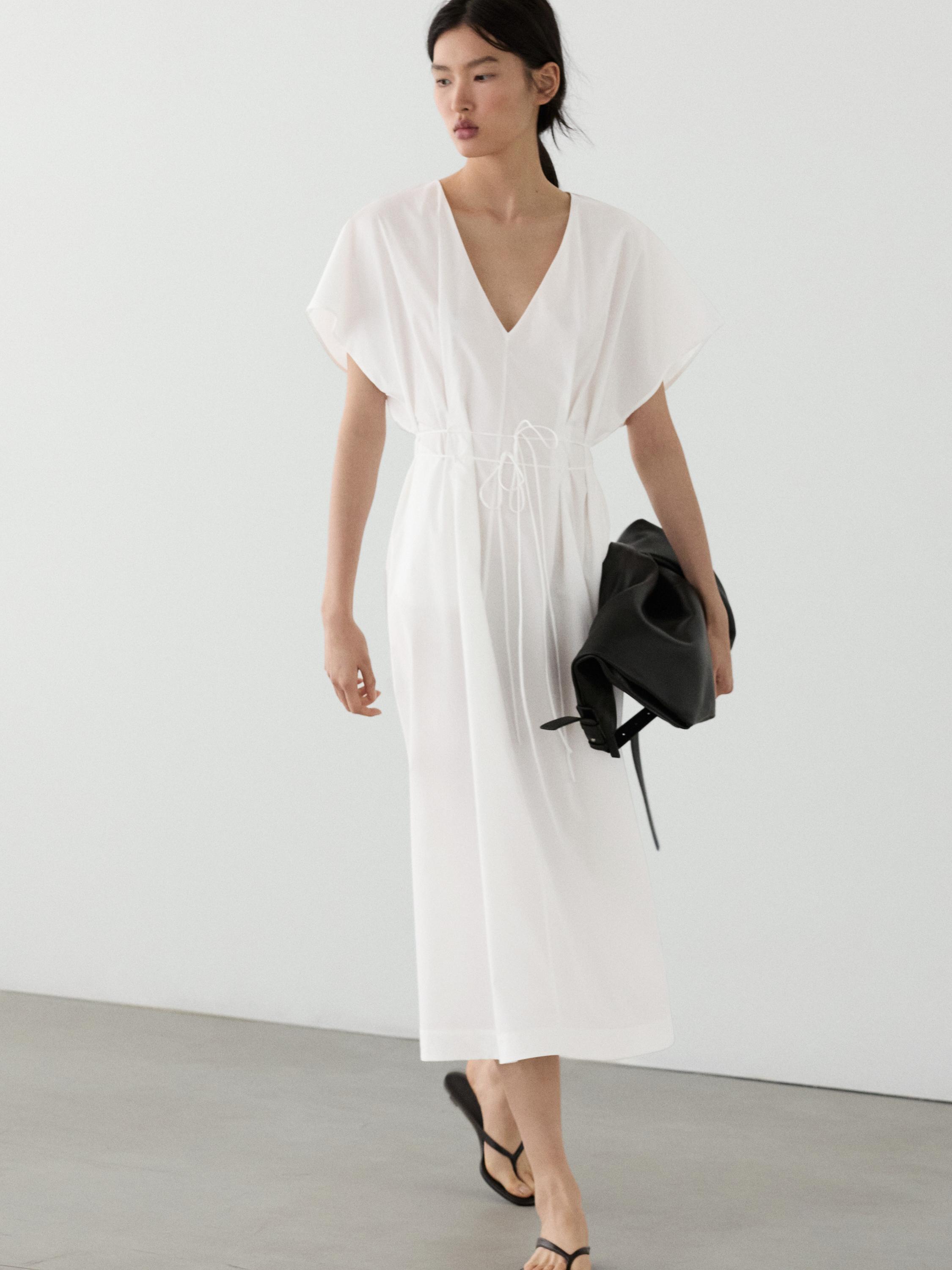 Gaun midi flounce poplin