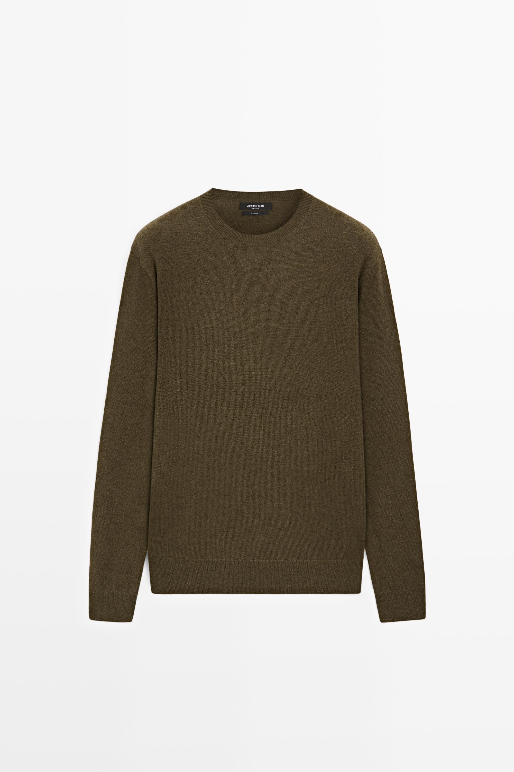 100% cashmere ribbed knit sweater — KHAKI