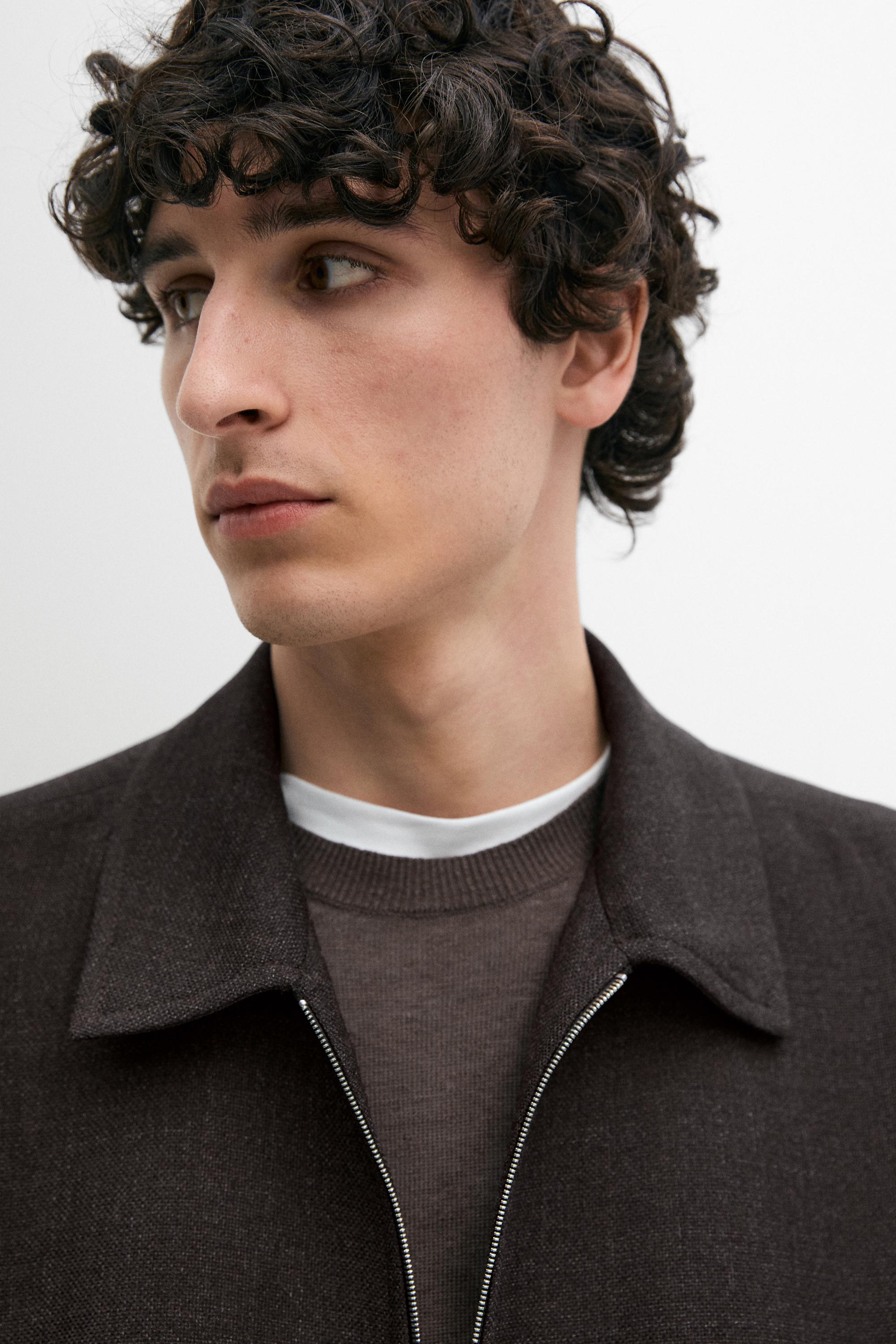 Wool bomber jacket with zip — BROWN