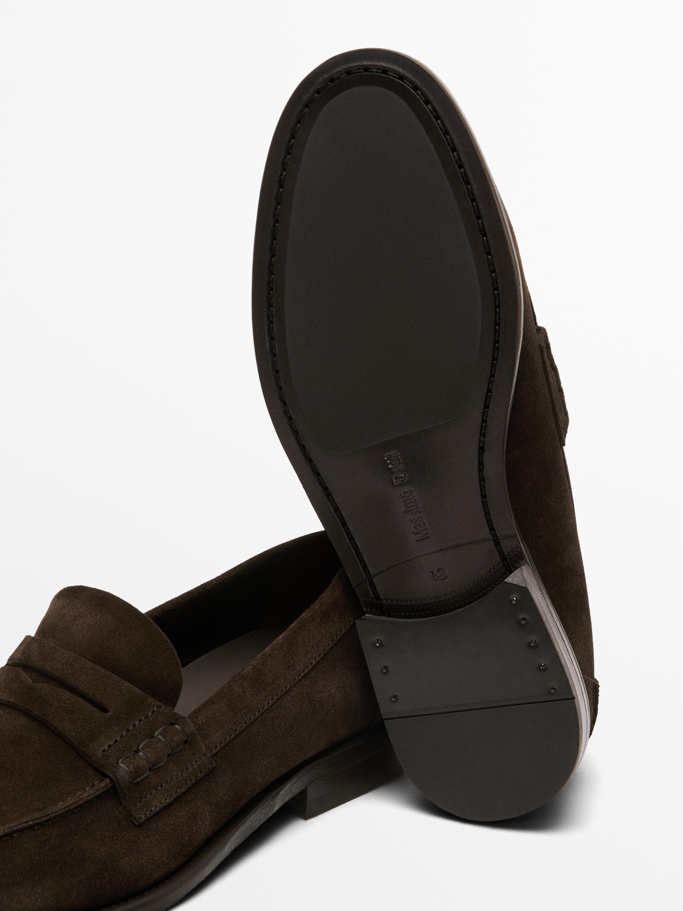 Leather loafers with penny strap — BROWN