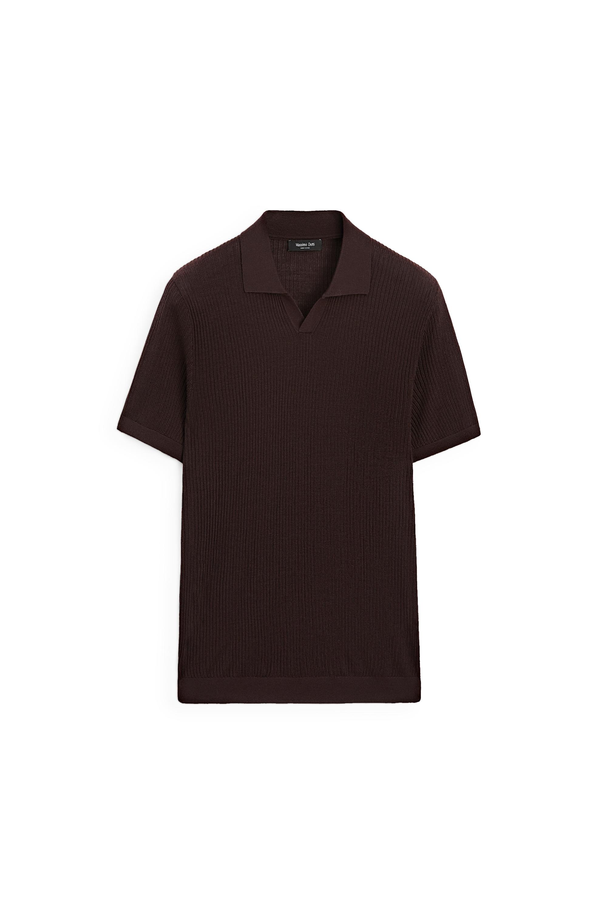 Wool blend short sleeve knit polo — MAROON