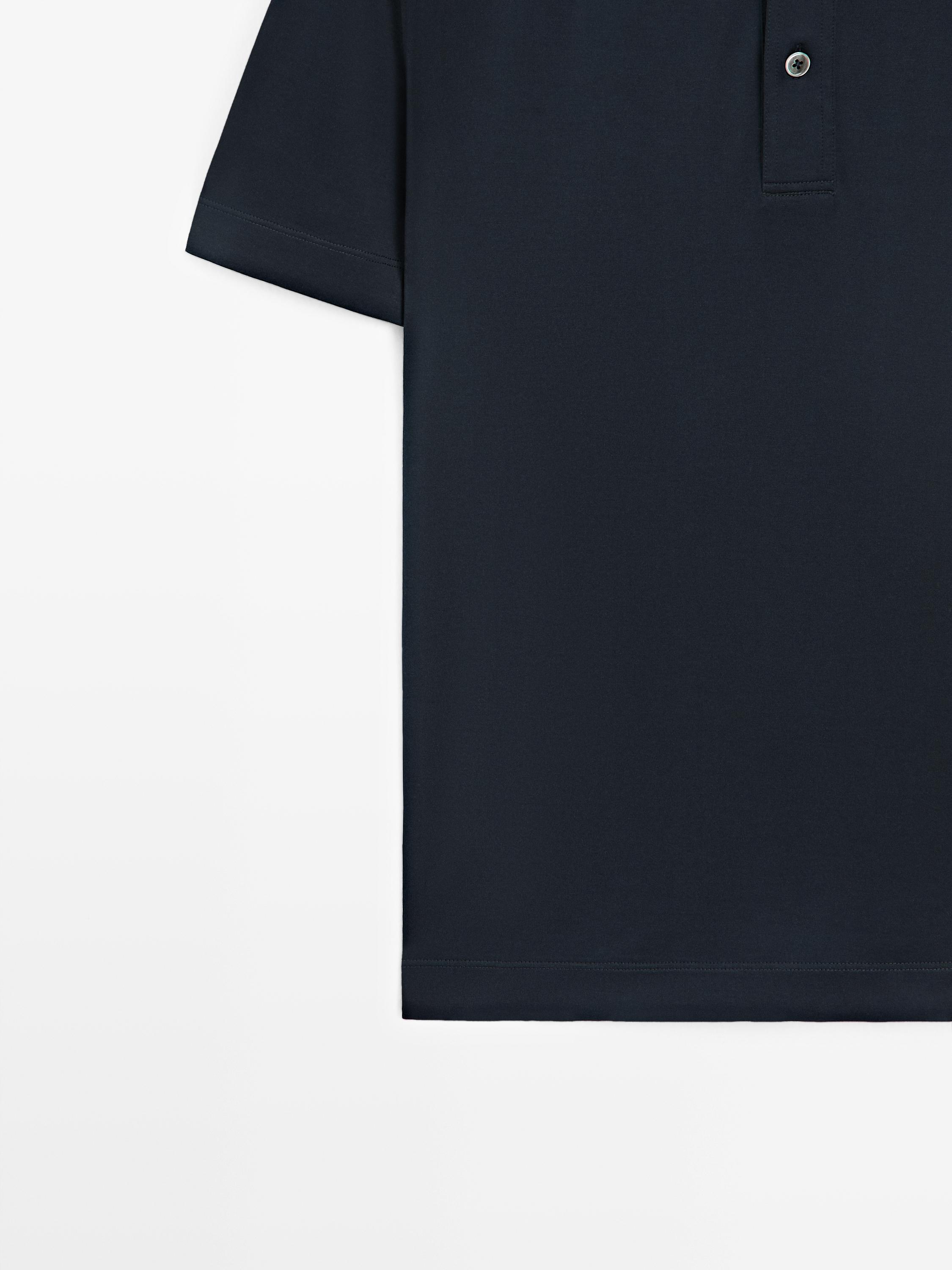 Cotton blend short sleeve polo shirt — NAVY BLUE