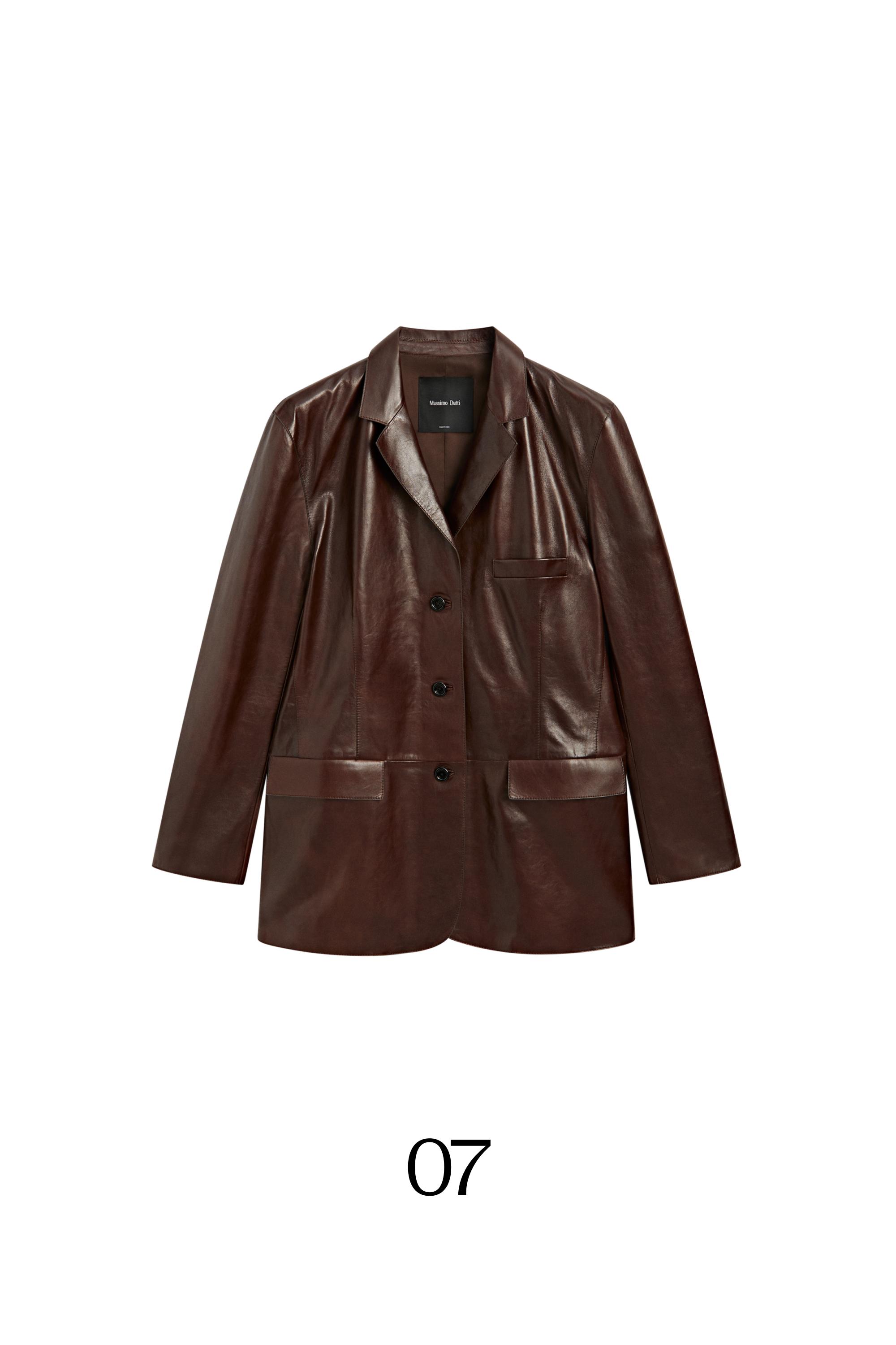 Nappa leather blazer with pocket detail — BROWN