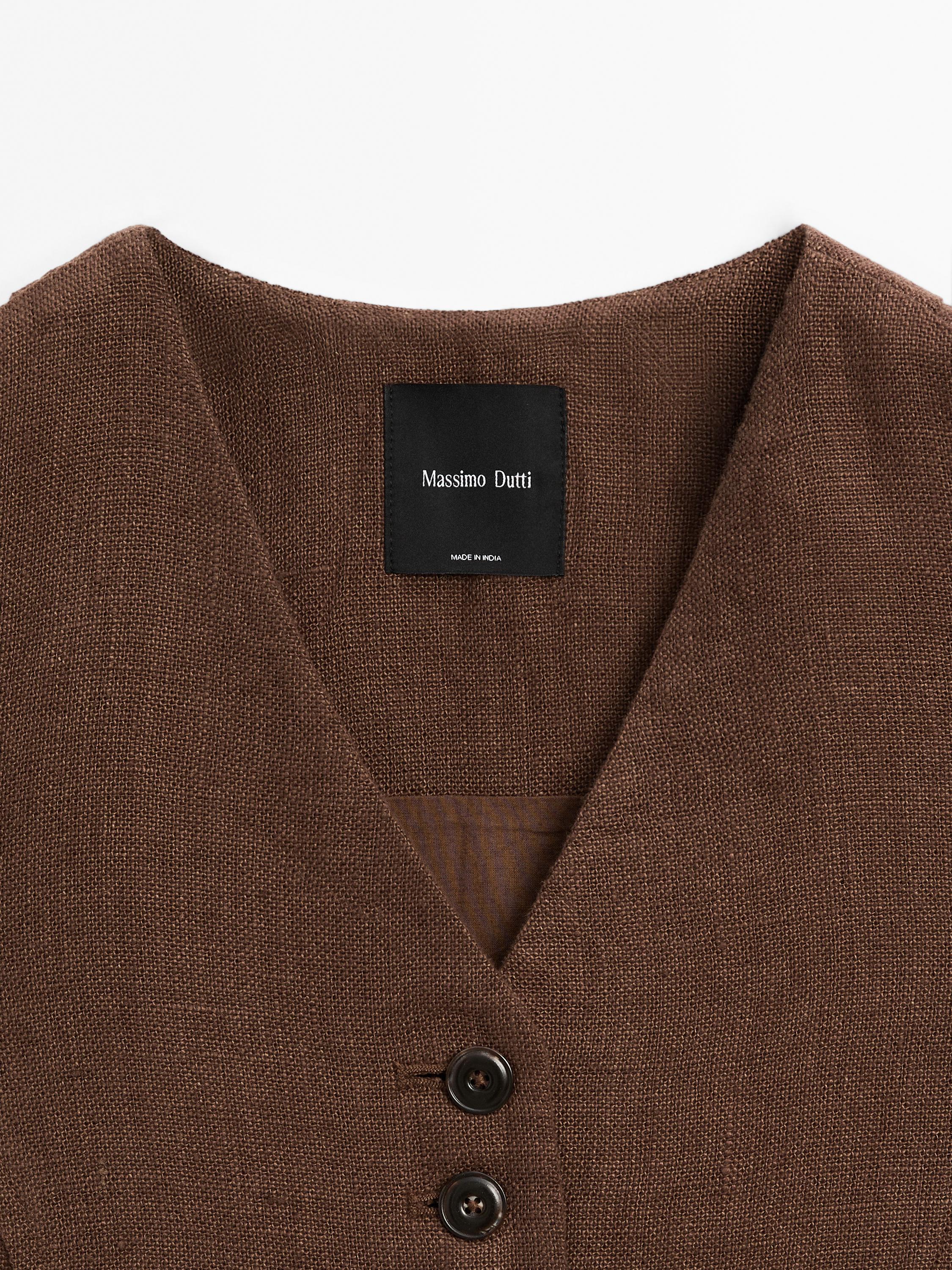 Long waistcoat with linen fabric detail