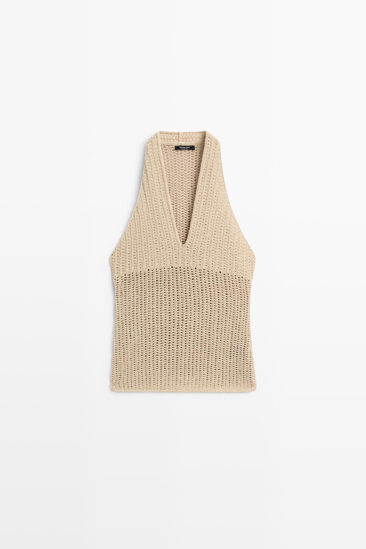 Cotton crochet knit top — BEIGE