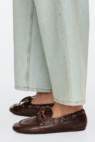 Leather lace-up boat shoe — BROWN 4