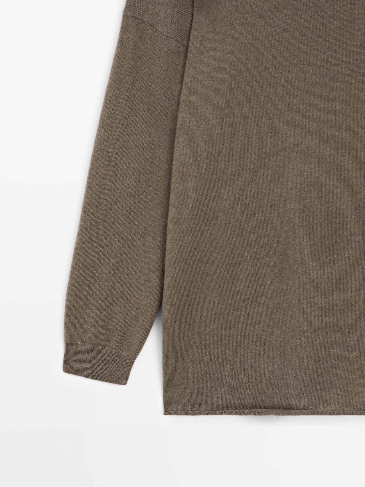100% cashmere oversize polo collar sweater — GREEN MARL