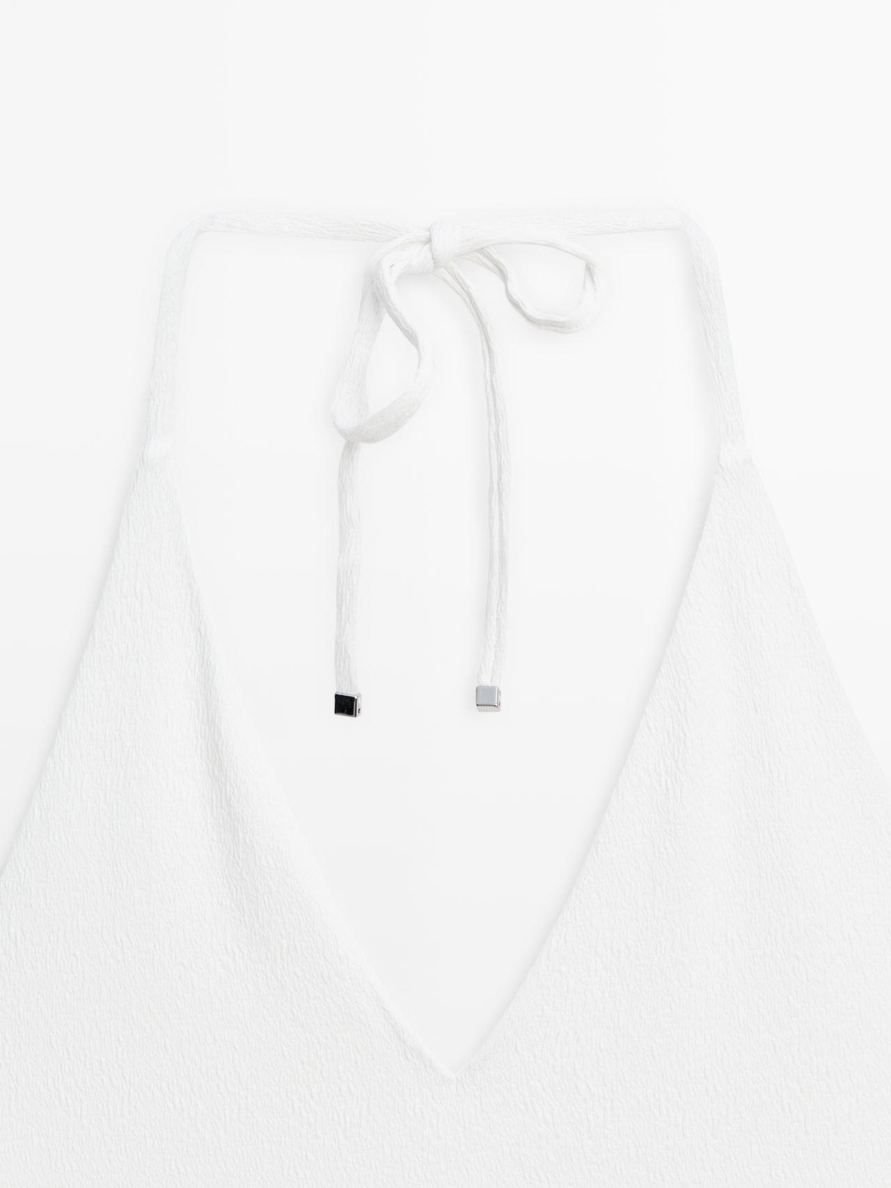 Textured V-neck swimsuit — Off white