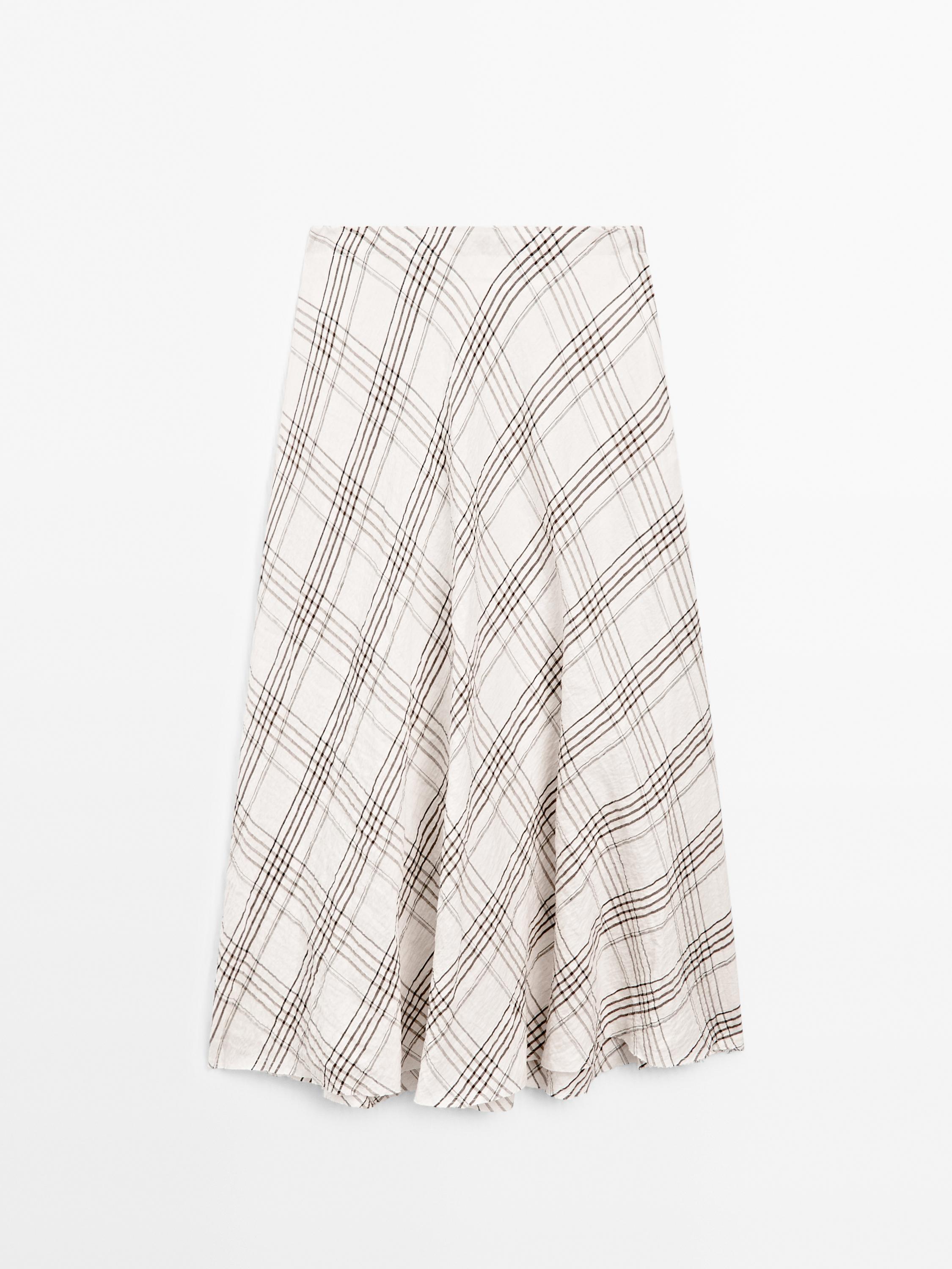 Flowing check midi skirt · White · Smart / Skirts | Massimo