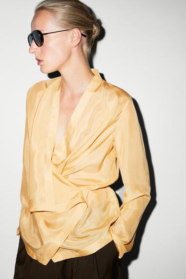 100% silk flowing surplice blouse — Mustard 8
