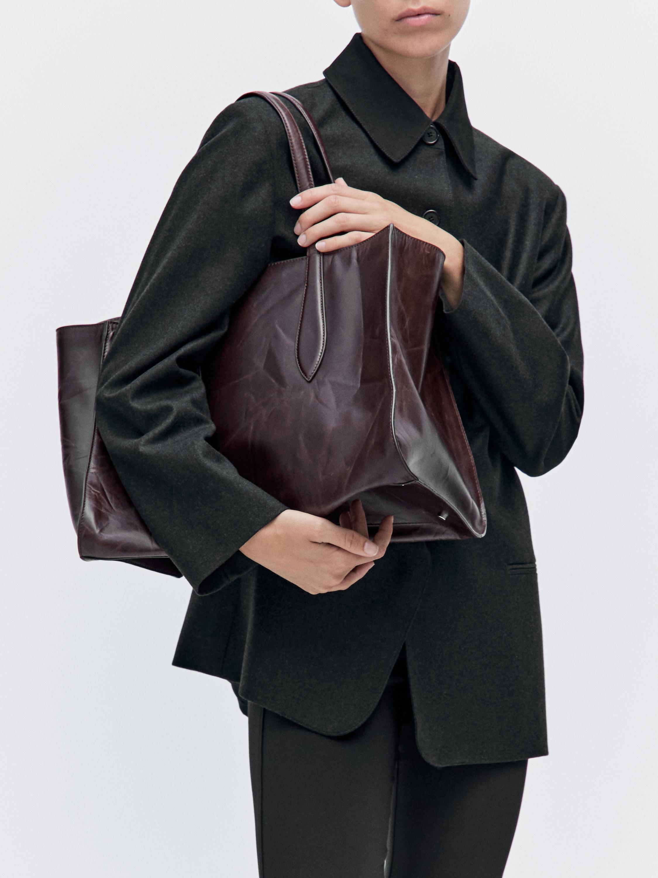 Crackled nappa leather maxi MD ICON bag — BROWN