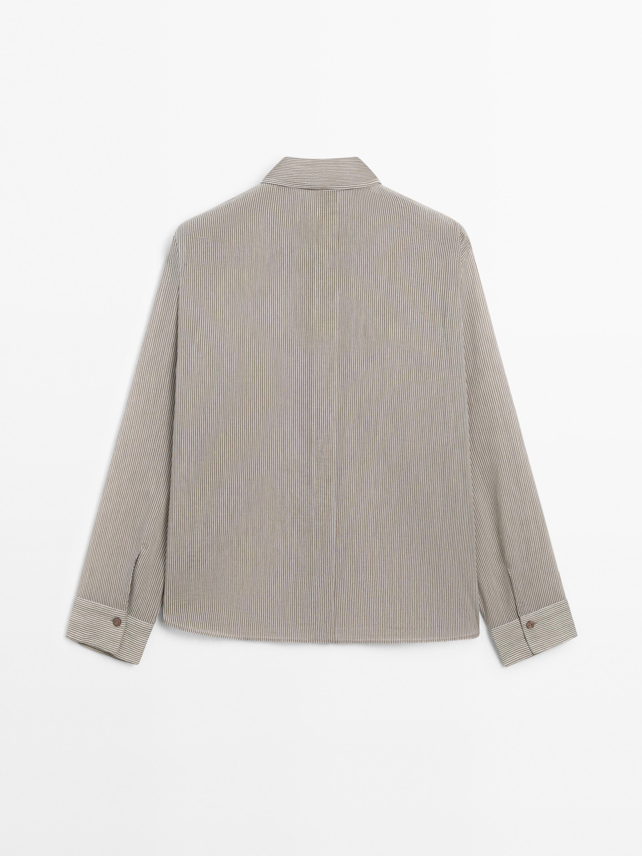 Camisa às riscas em mistura de algodão