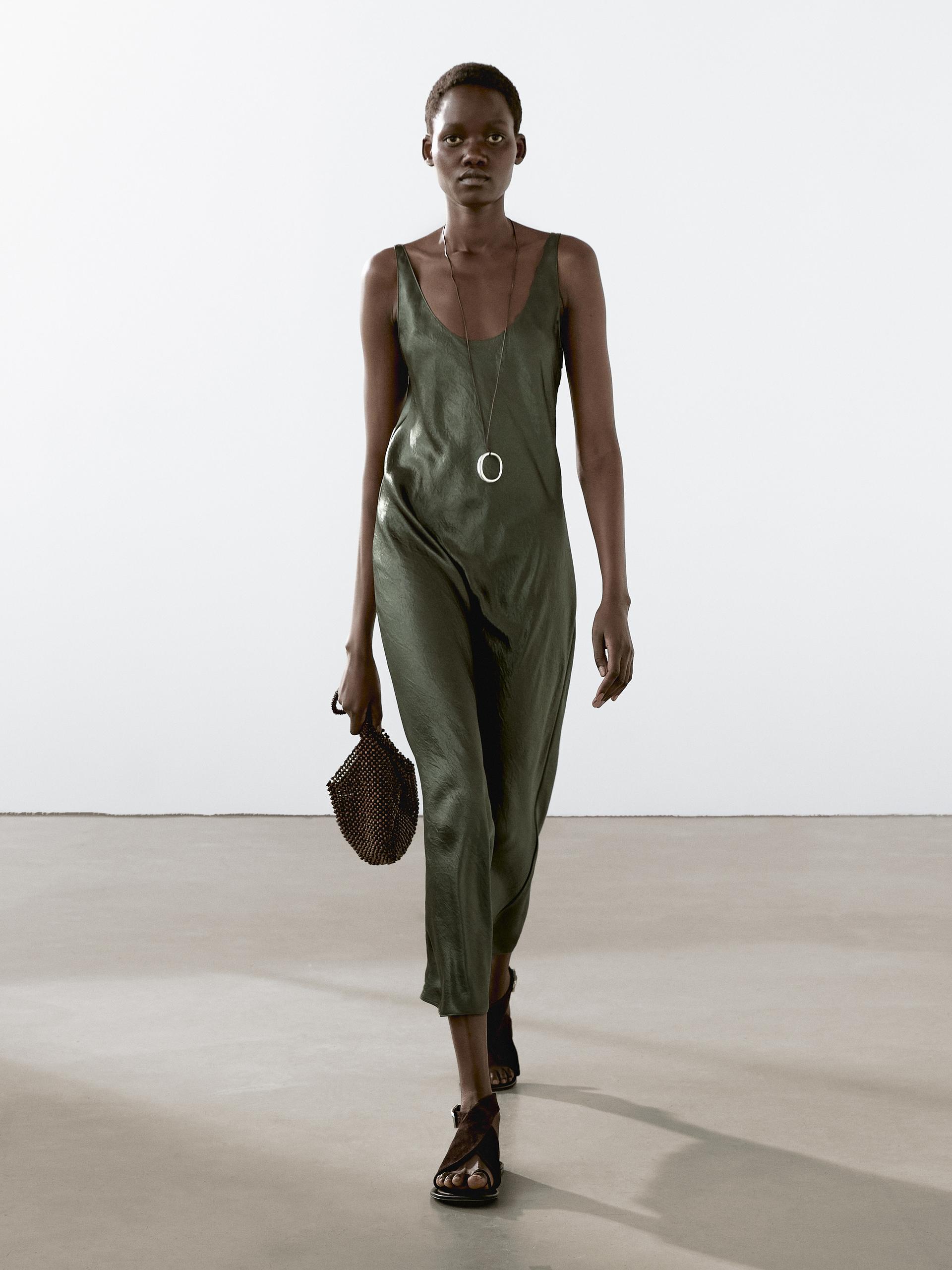 Vestito Lungo Morbido Satinato - Verde - S - Massimo Dutti - Femminile