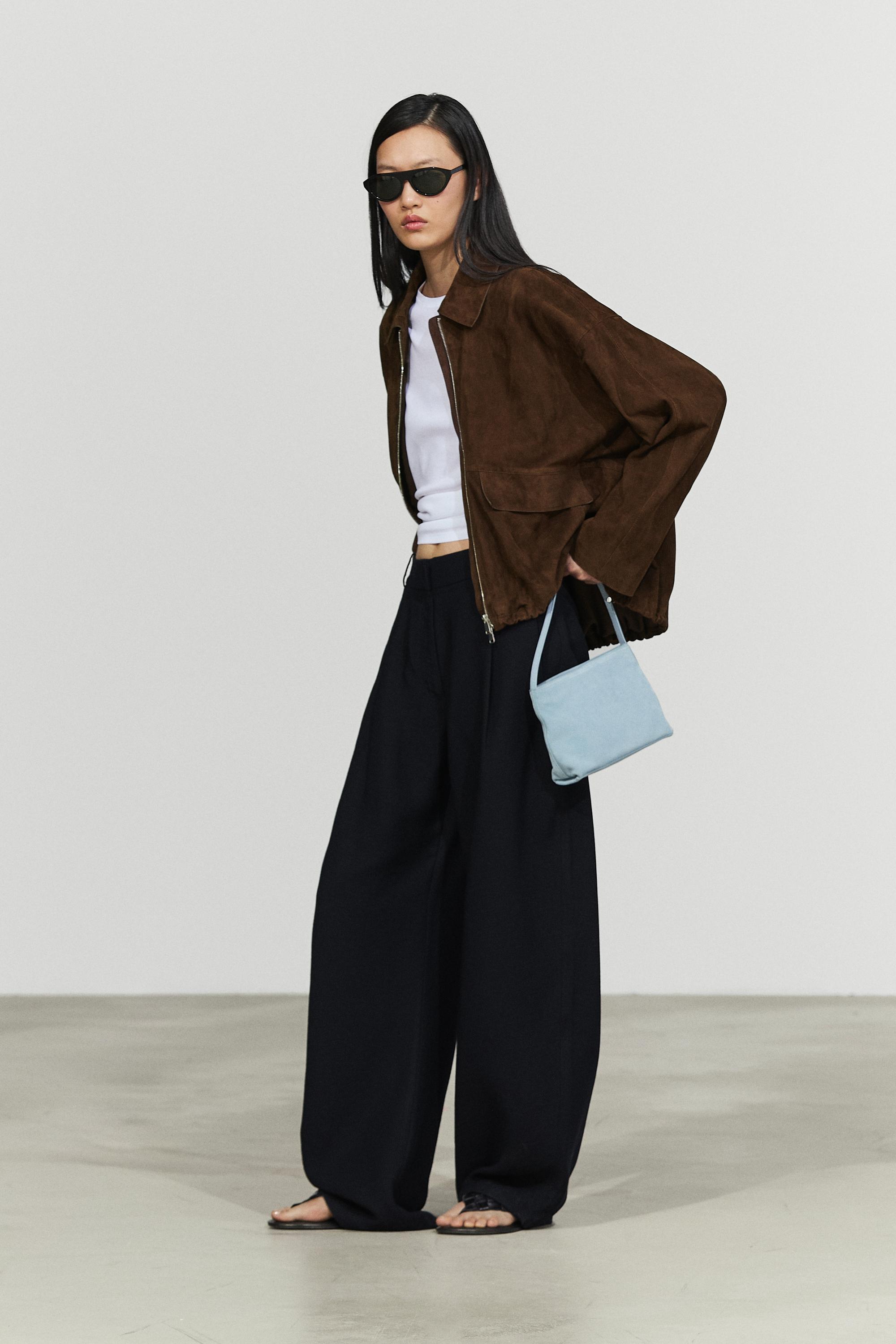 Oversize suede leather bomber jacket